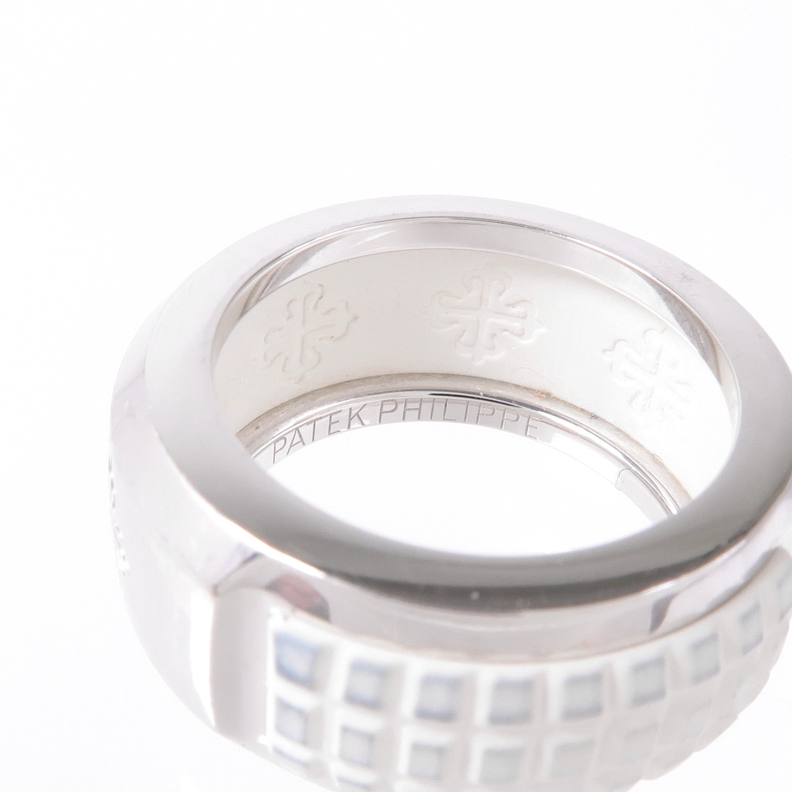 JEWELRY 18K白金Aquanaut Luce橡膠/鑽石戒指PATEK PHILIPPE#50/US#5