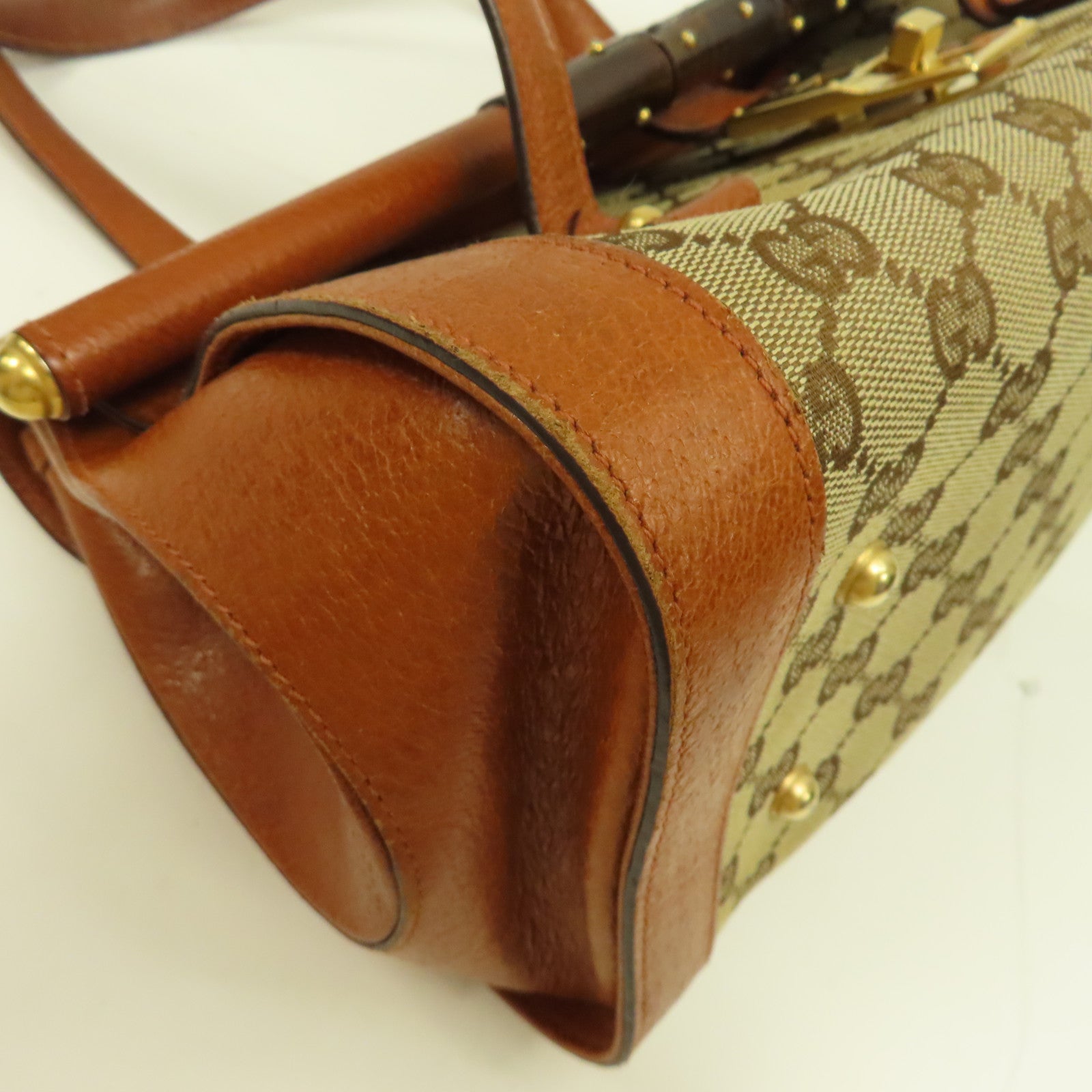 GUCCI 帆布Hand Bag金扣手挽袋啡色