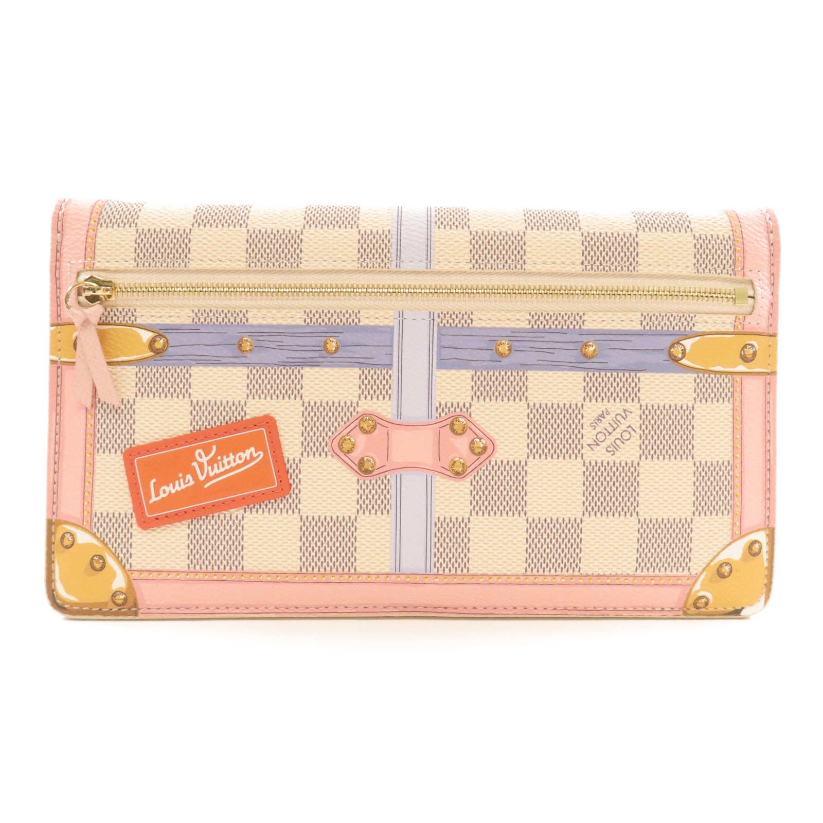 LOUIS VUITTON Damier Azur Pochette Weekend金扣鏈帶肩背袋粉紅色