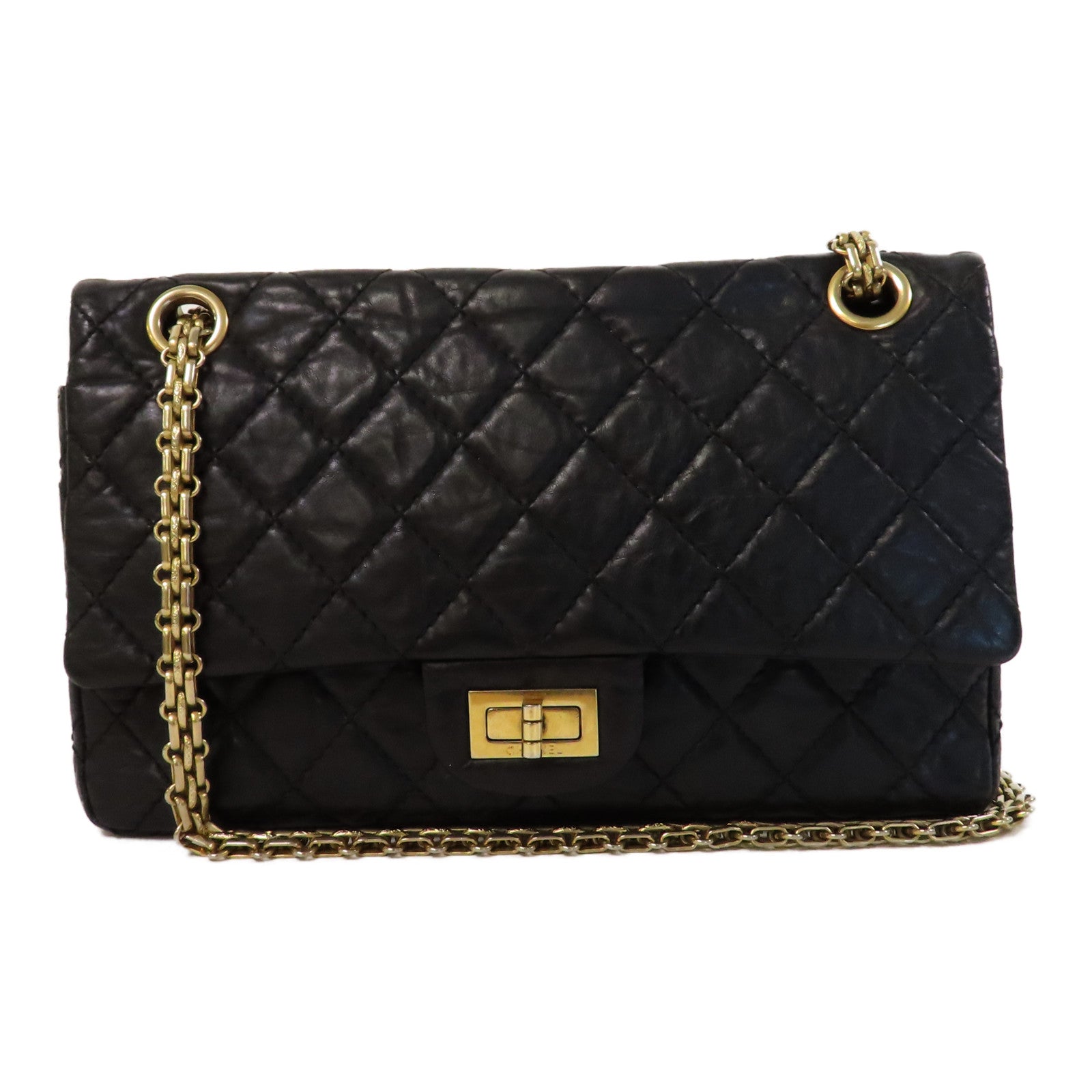 CHANEL 【激減優惠】菱格牛皮皮革2.55金扣鏈帶肩背袋黑色