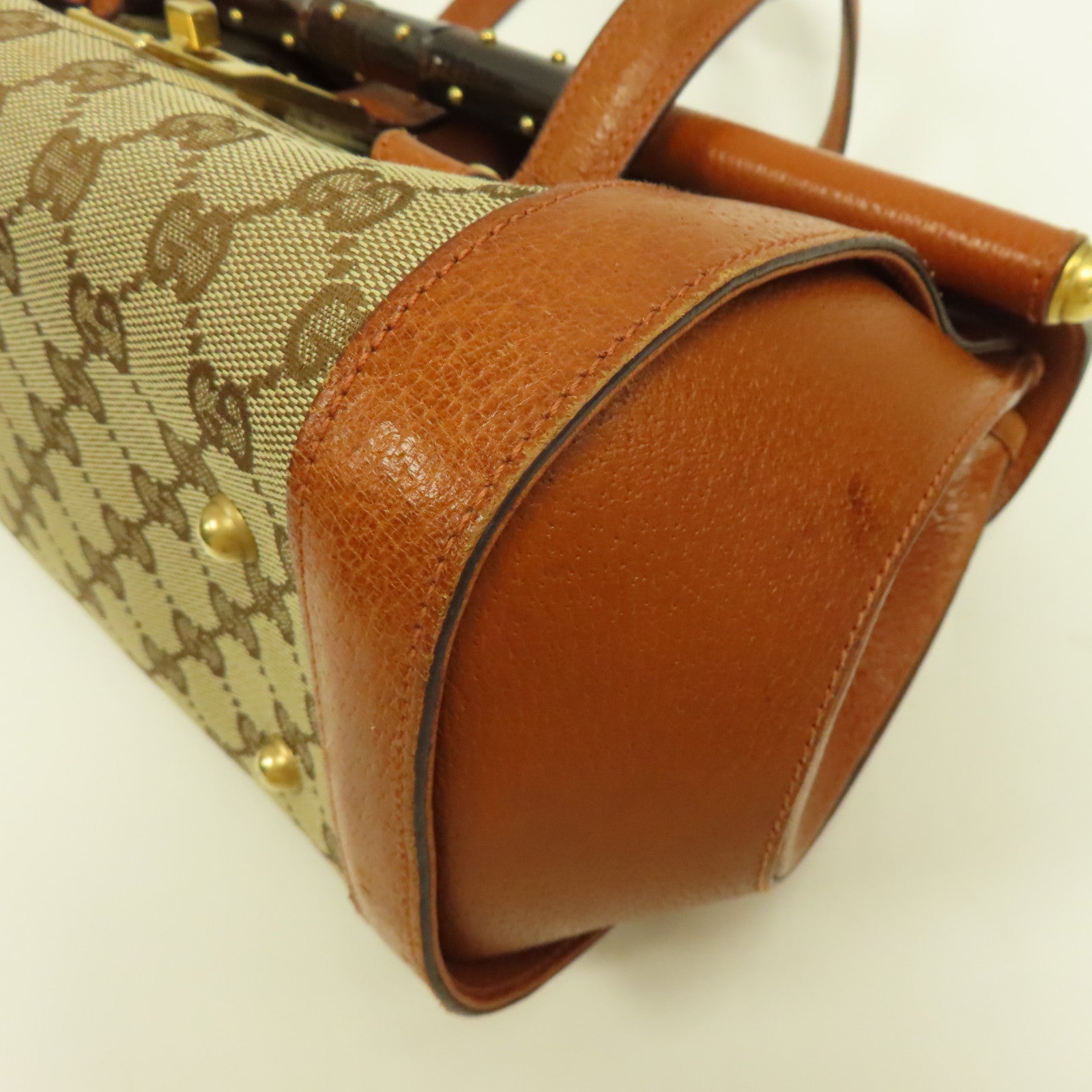 GUCCI 帆布Hand Bag金扣手挽袋啡色