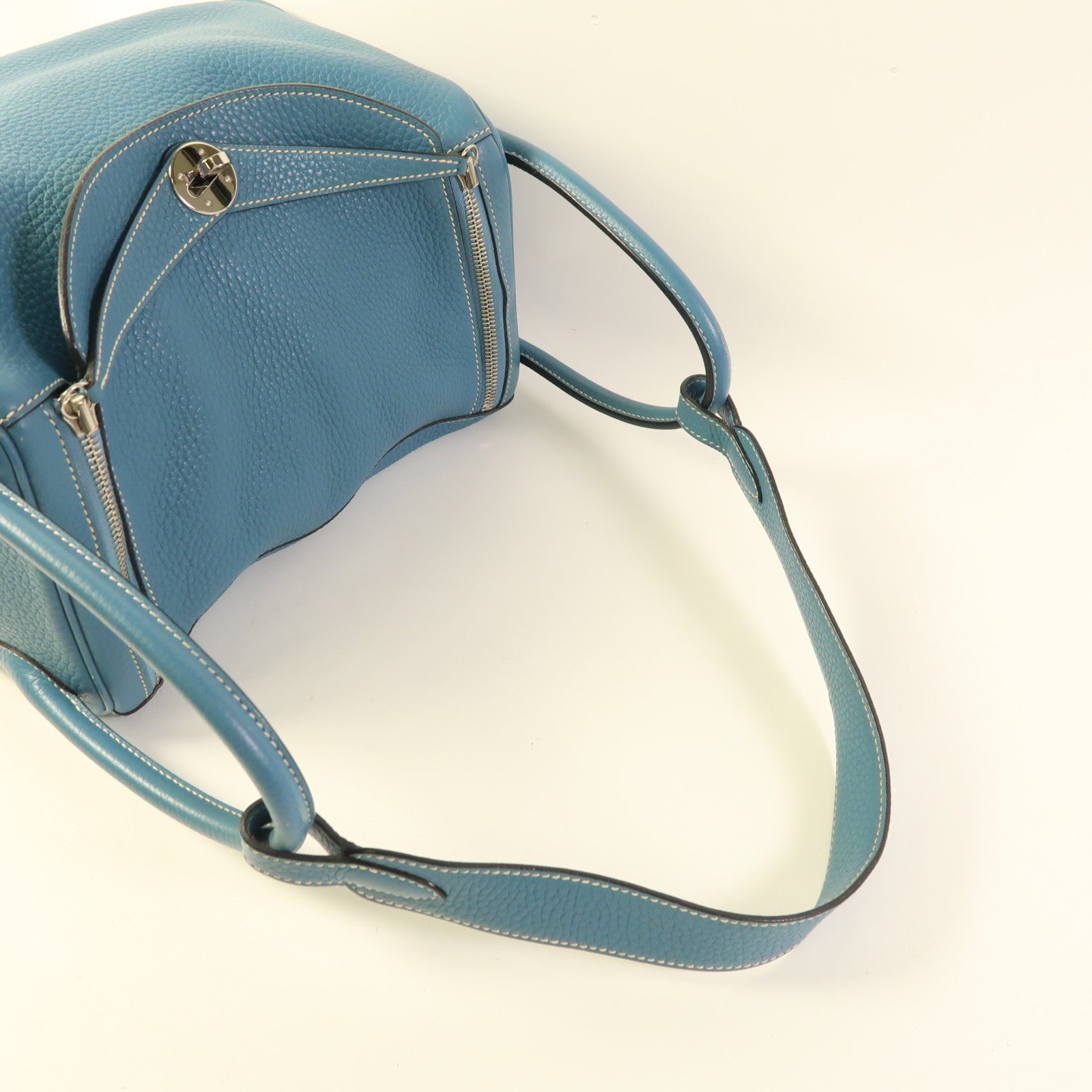 HERMES PHW Lindy 30 2 Way Shoulder Bag Clemence Leather Bleu Jean