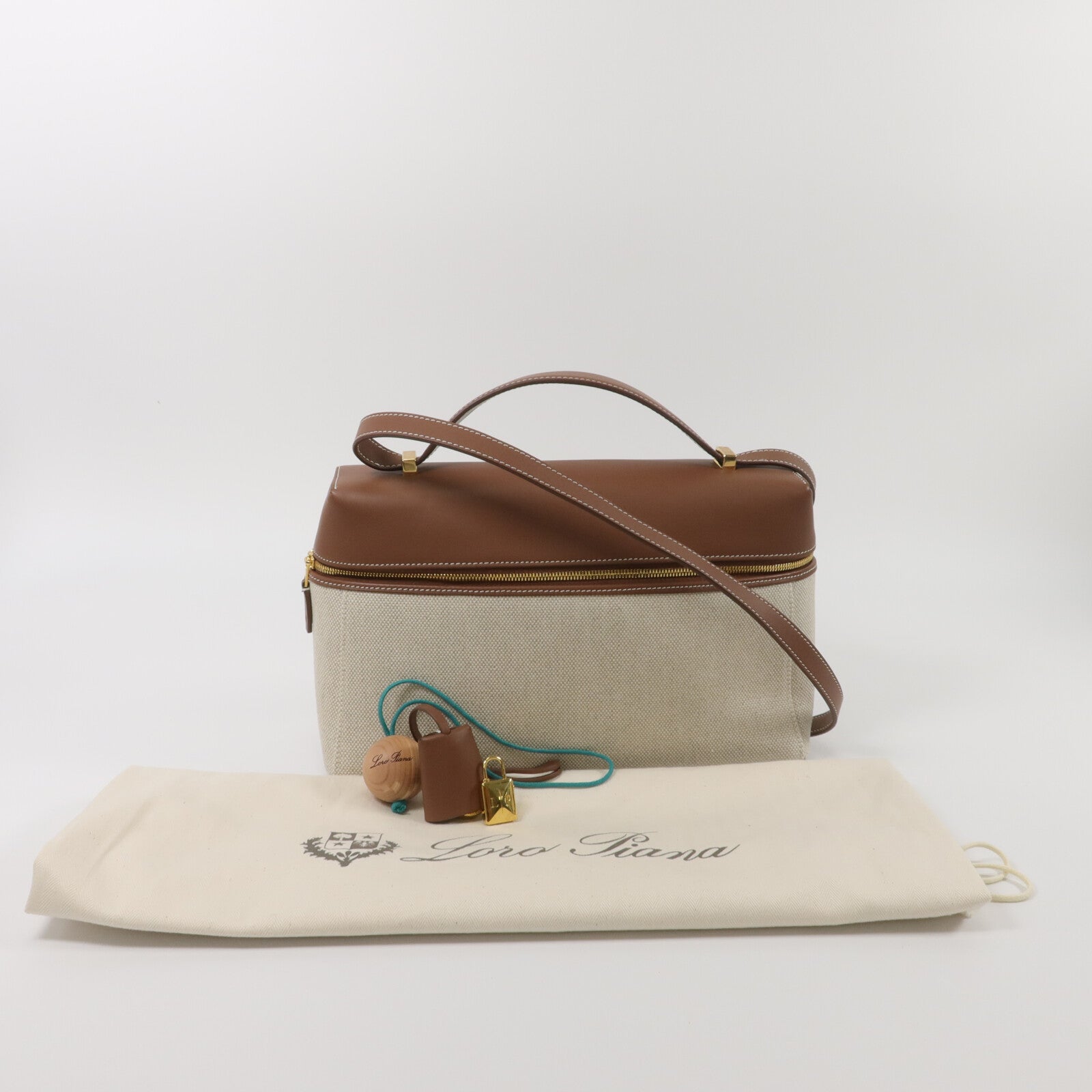 Loro Piana 帆布/牛皮皮革Extra Pocket L27手挽肩背兩用袋
