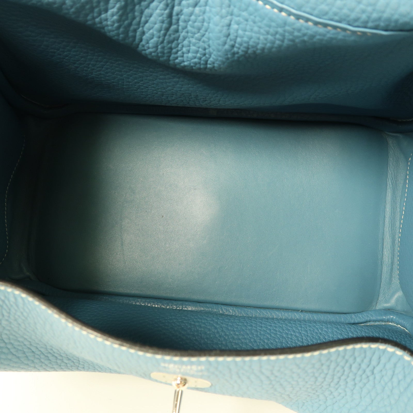 HERMES Clemence皮革Lindy 30銀扣手挽肩背兩用袋Bleu Jean