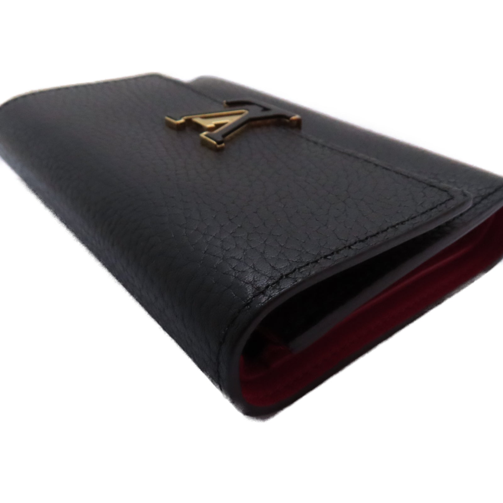 LOUIS VUITTON Taurillon Capucines Compact Wallet金扣錢包黑色
