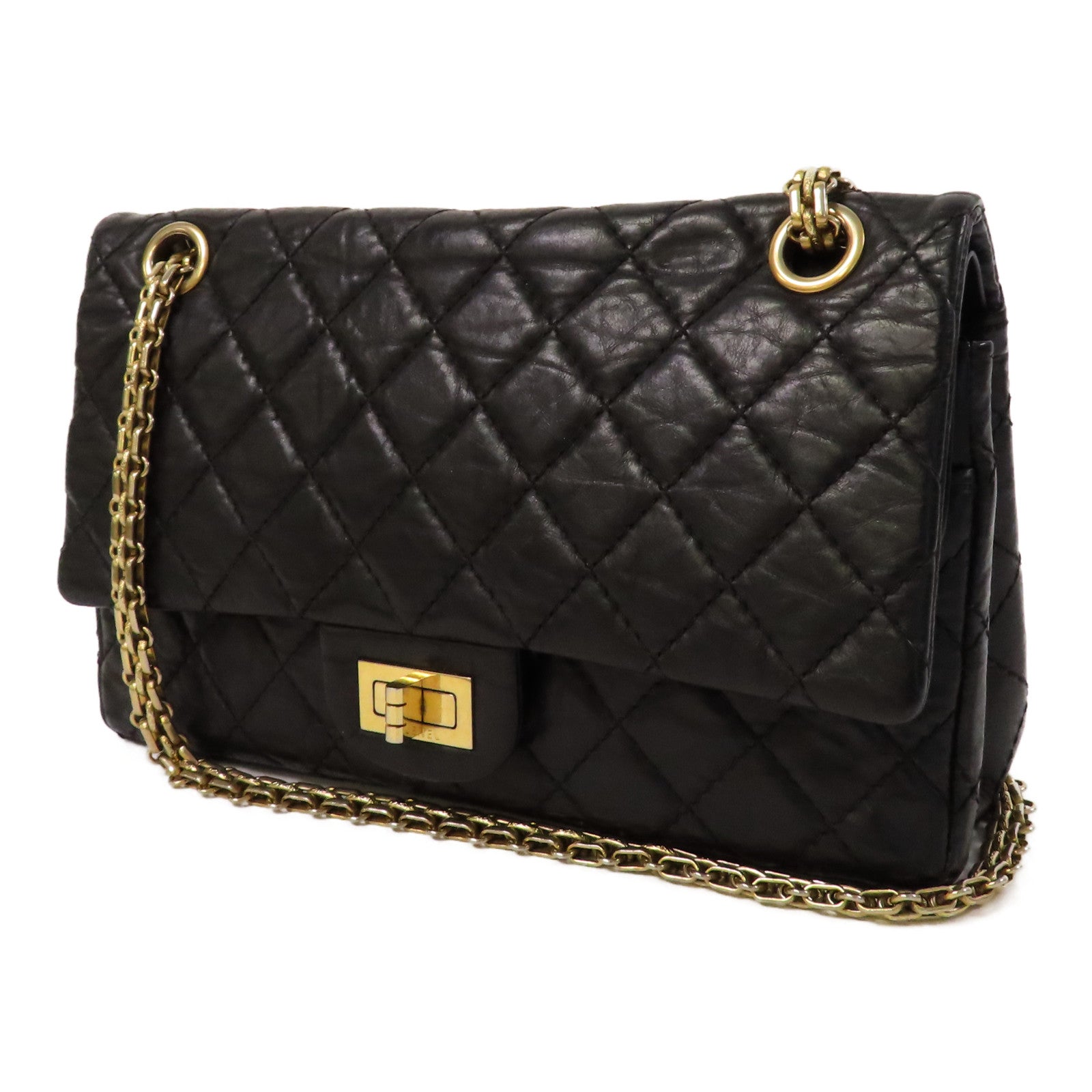 CHANEL 【激減優惠】菱格牛皮皮革2.55金扣鏈帶肩背袋黑色