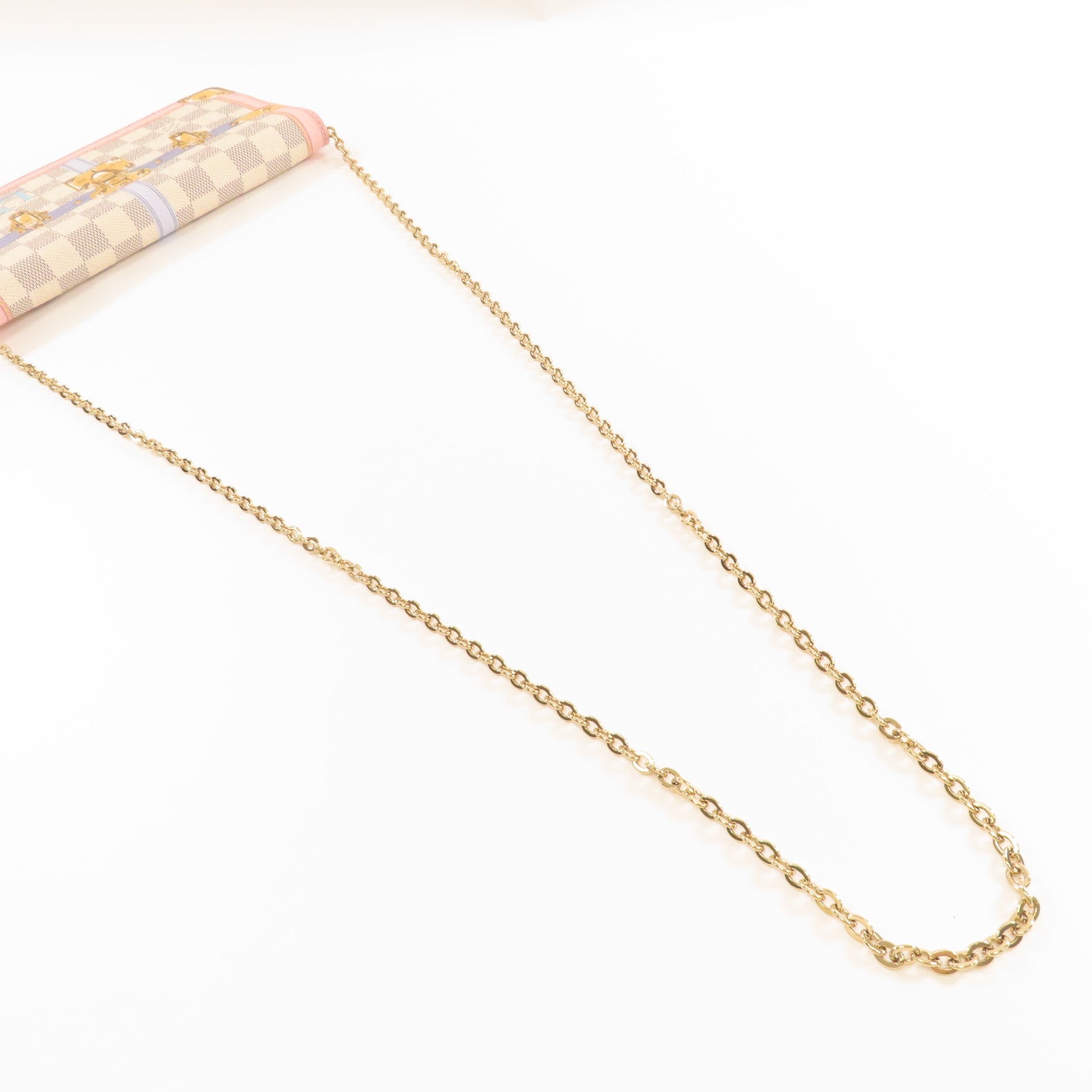 LOUIS VUITTON Damier Azur Pochette Weekend金扣鏈帶肩背袋粉紅色