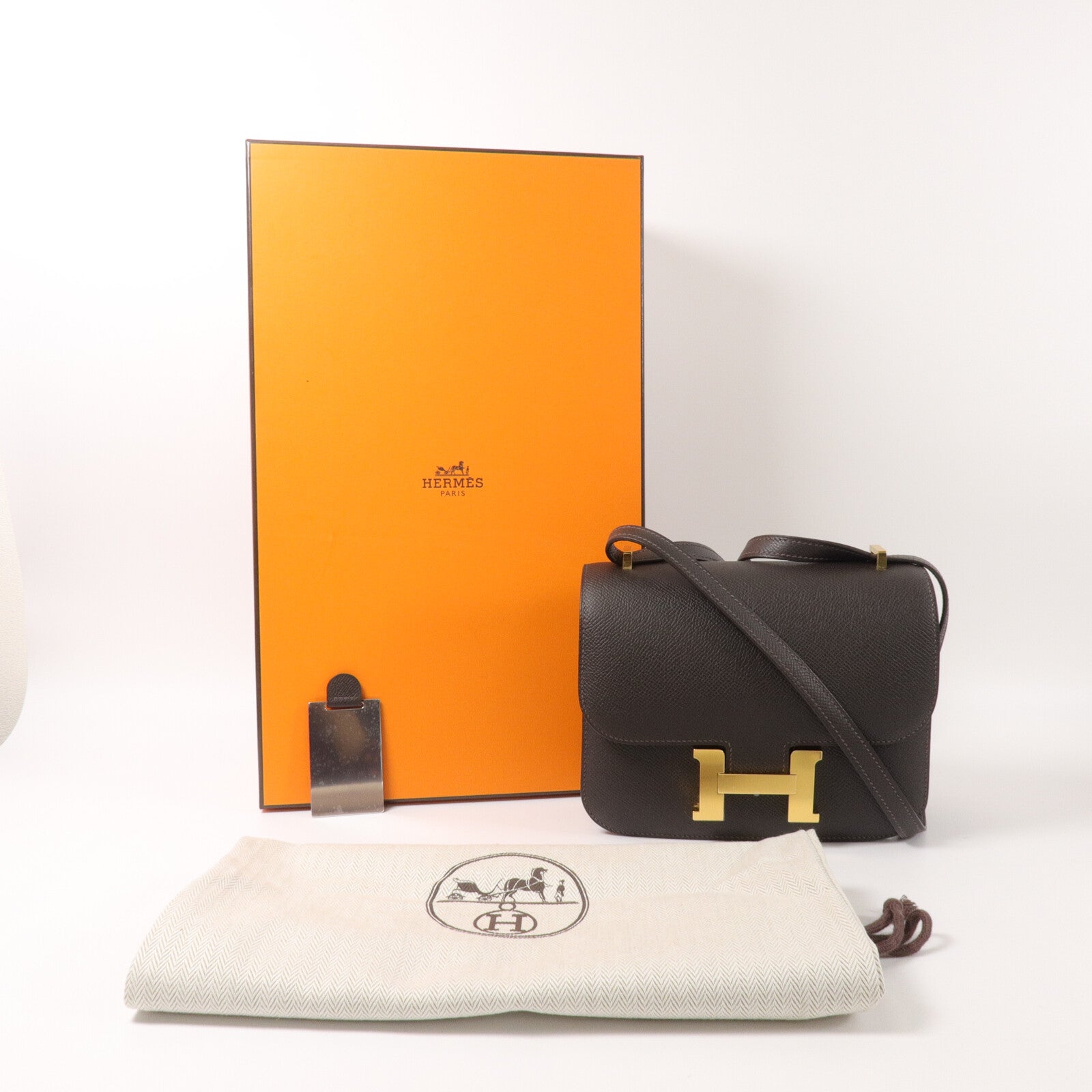 HERMES Epsom皮革Constance Mini III Miroir肩背袋Bai Brun
