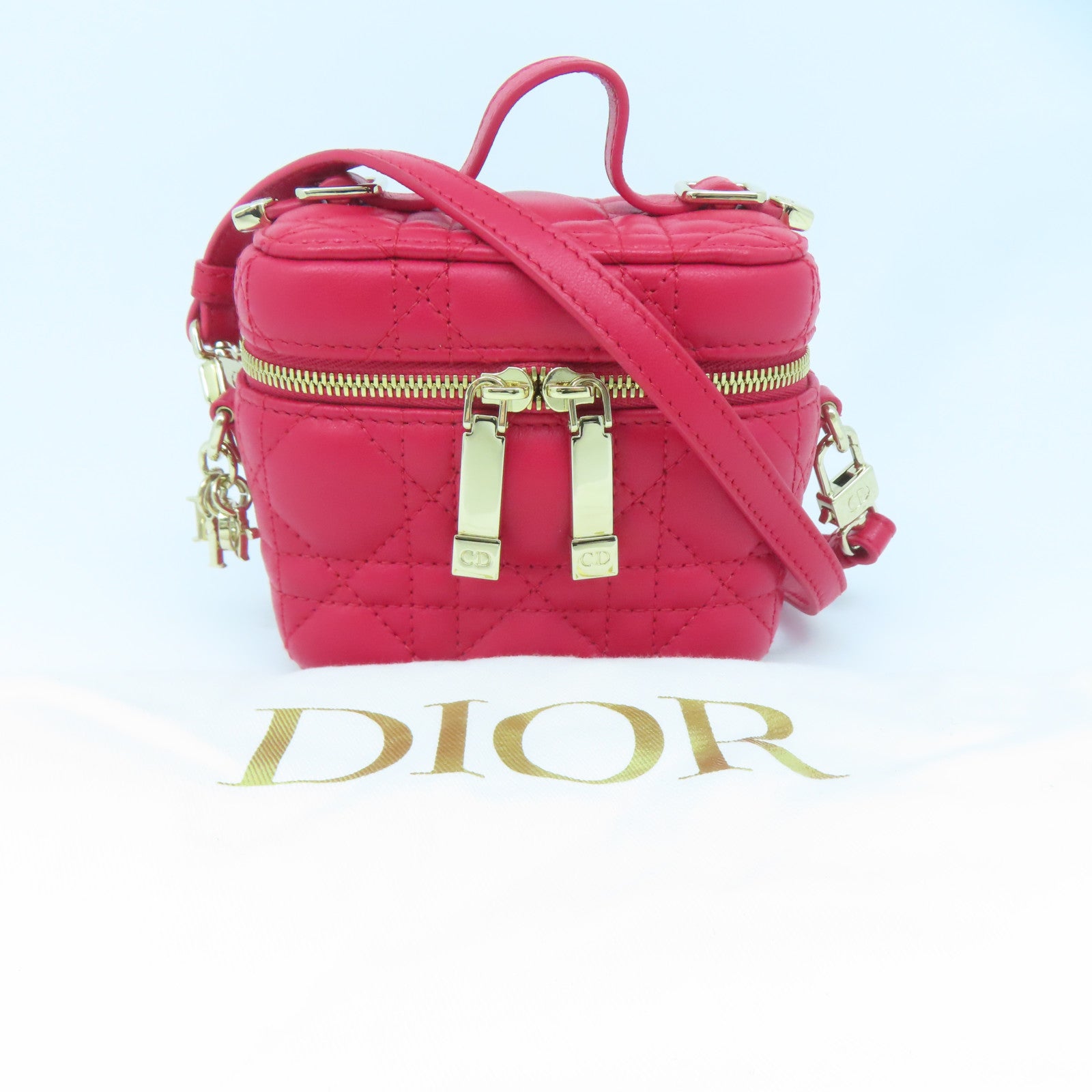Dior 【激減優惠】牛皮皮革Lady Dior Micro Vanity case金扣手挽肩背兩用袋紅色