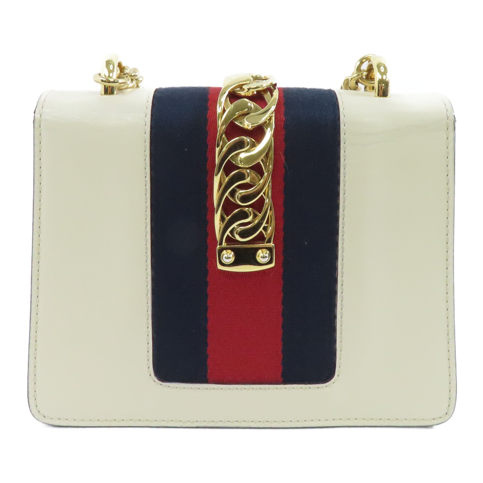 GUCCI 牛皮皮革Sylvie Mini Chain Bag金扣鏈帶肩背袋白色