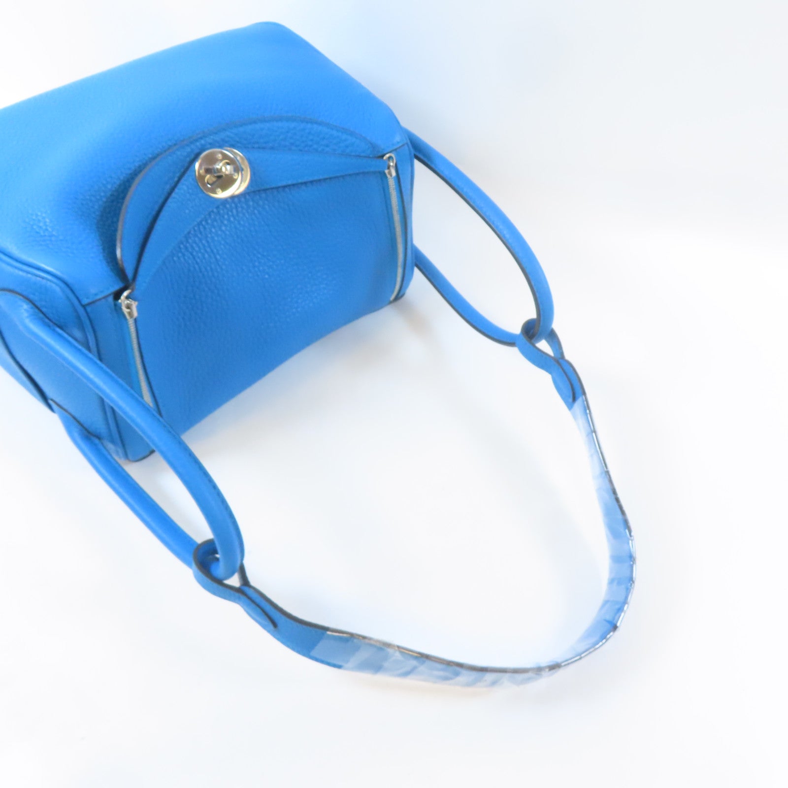 HERMES Clemence皮革Lindy 26銀扣手挽肩背兩用袋Malachite/綠色/Blue Zanzibar/藍色