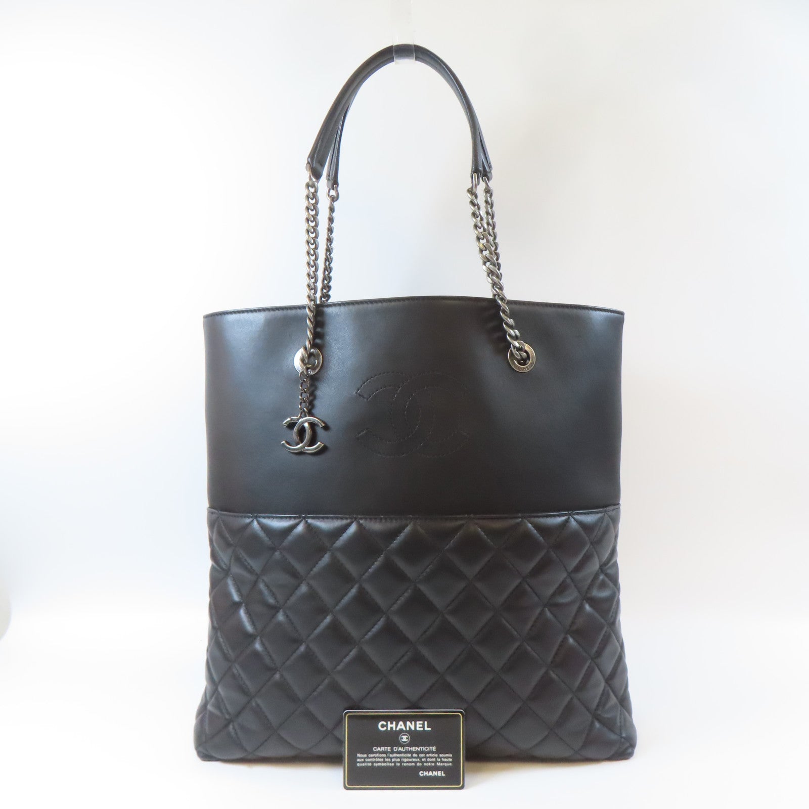 CHANEL 【激減優惠】菱格牛皮皮革Tote Bag銀扣肩背袋黑色
