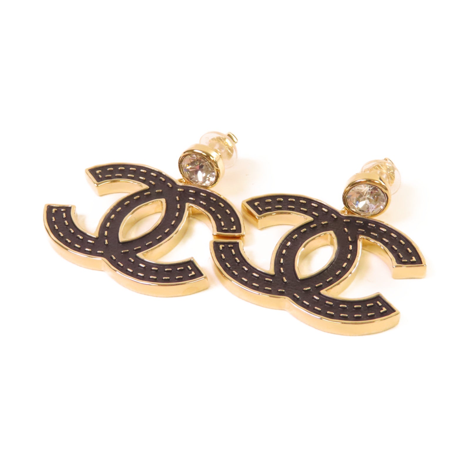 CHANEL 金屬/水鑽CC  Earrings金扣耳環金色/黑色