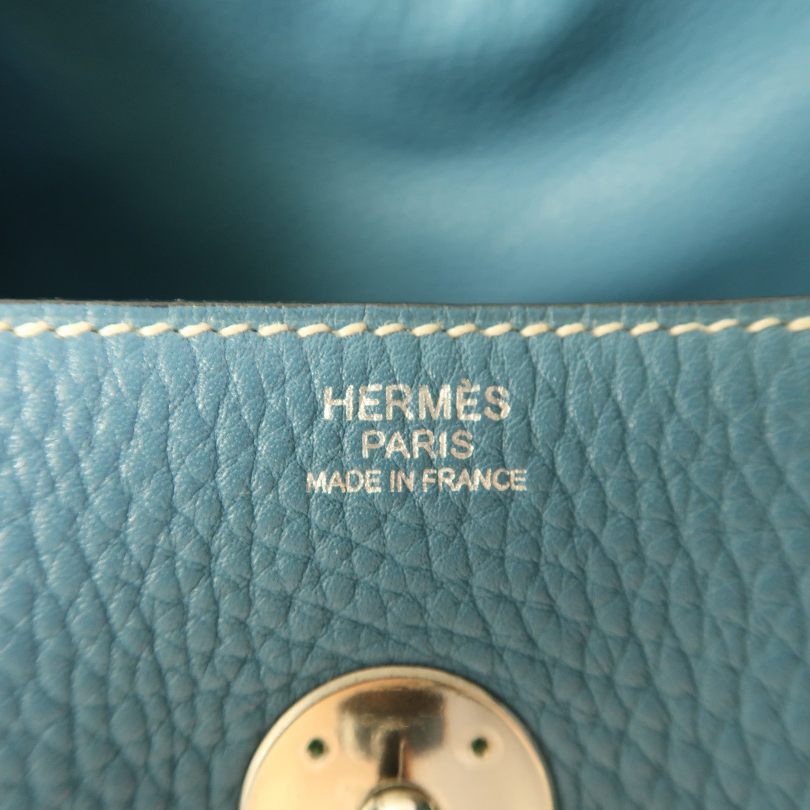 HERMES PHW Lindy 30 2 Way Shoulder Bag Clemence Leather Bleu Jean