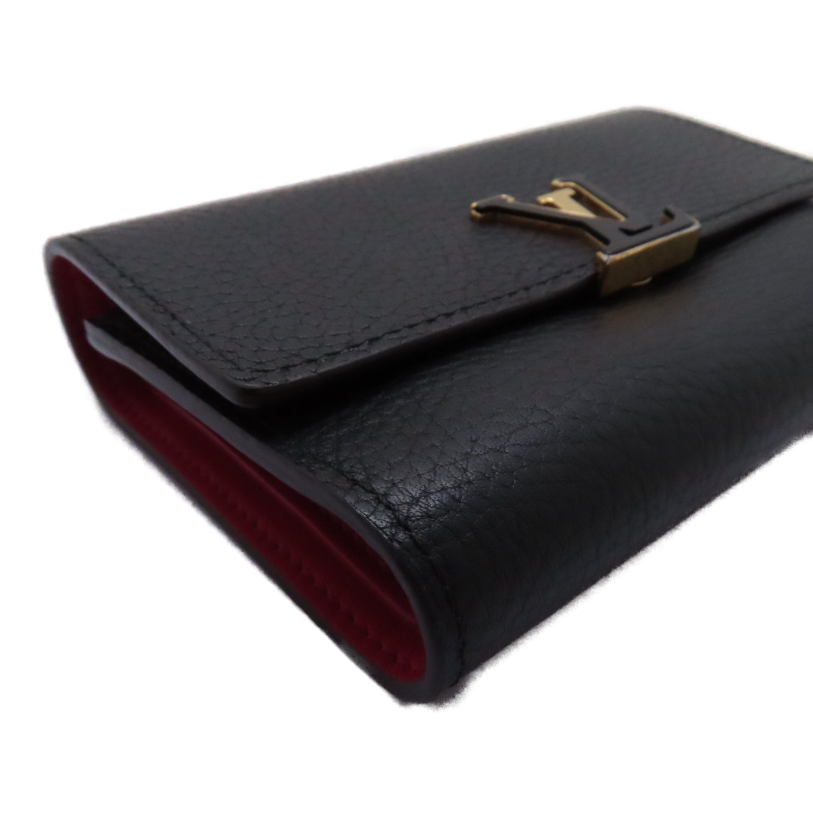 LOUIS VUITTON Taurillon Capucines Compact Wallet金扣錢包黑色
