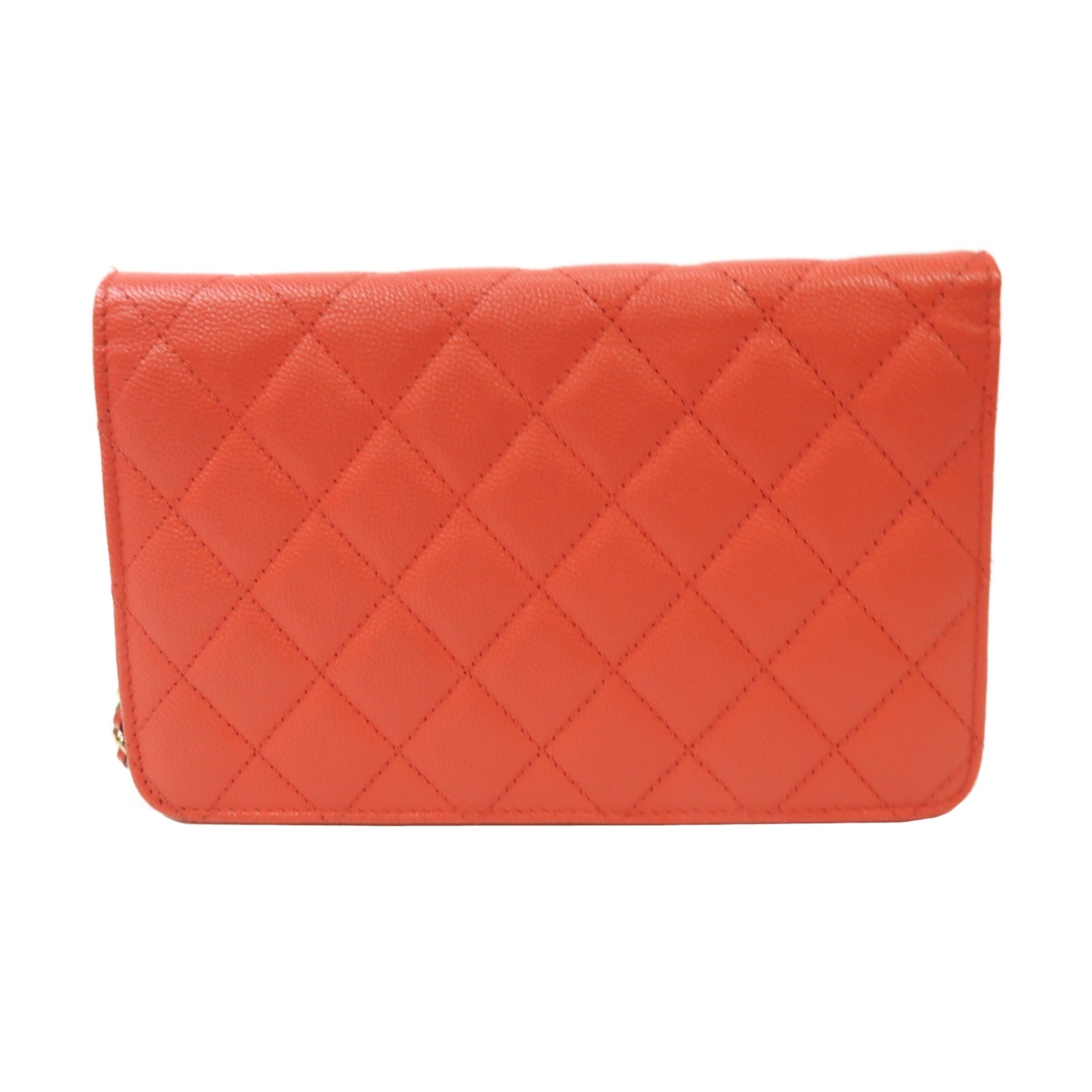 CHANEL 【激減優惠】菱格Caviar皮革Wallet On Chain金扣鏈帶肩背袋紅色