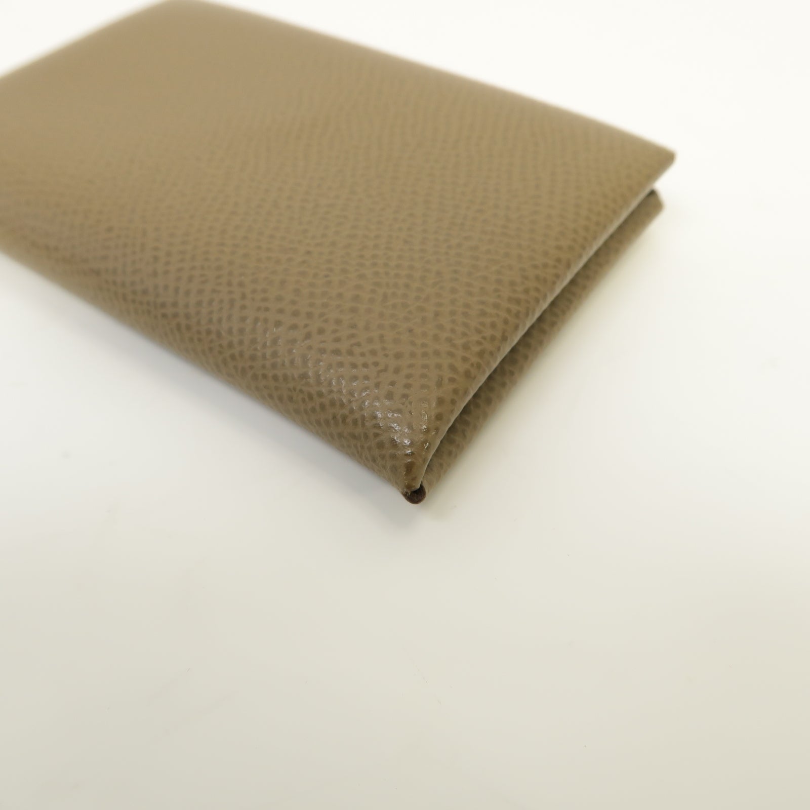 HERMES Epsom皮革Calvi銀扣卡片套大象灰色