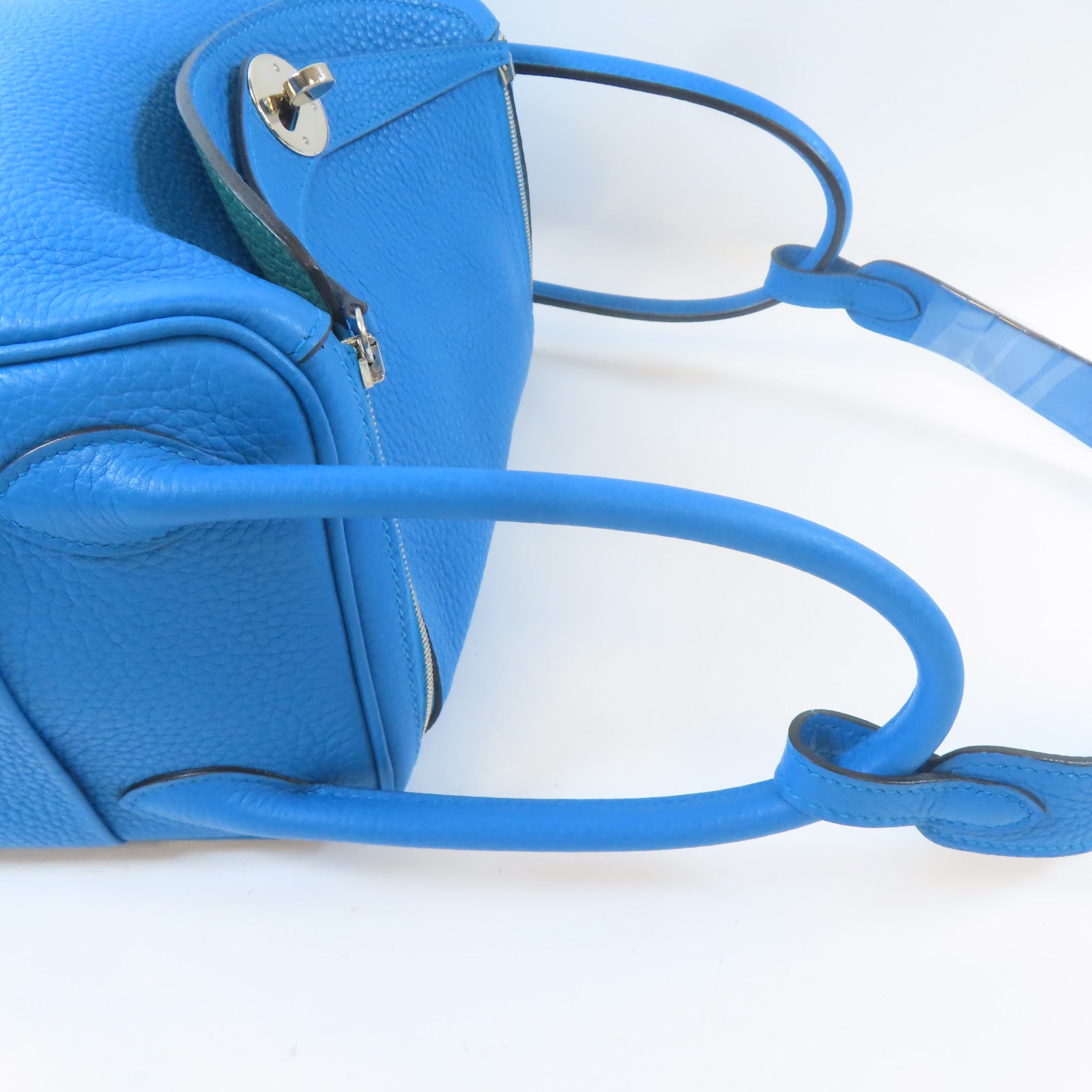 HERMES Clemence皮革Lindy 26銀扣手挽肩背兩用袋Malachite/綠色/Blue Zanzibar/藍色