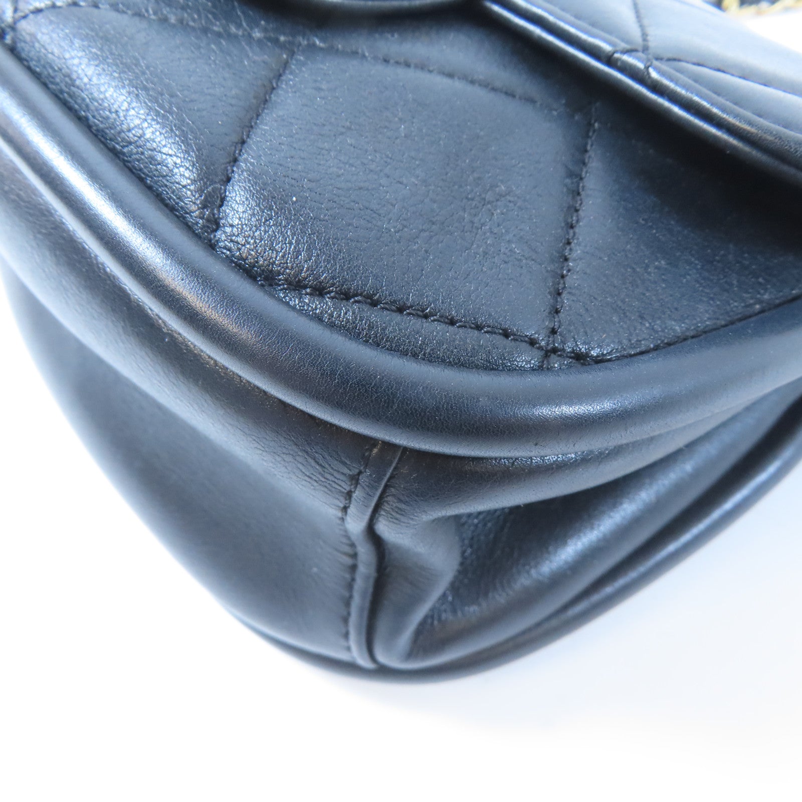 CHANEL 【激減優惠】菱格羊皮皮革Saddle Bag金扣鏈帶手挽肩背兩用袋黑色