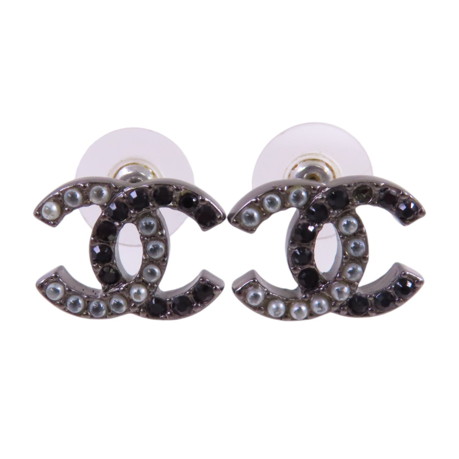 CHANEL 金屬/水鑽/仿珍珠CC Earrings銀扣耳環