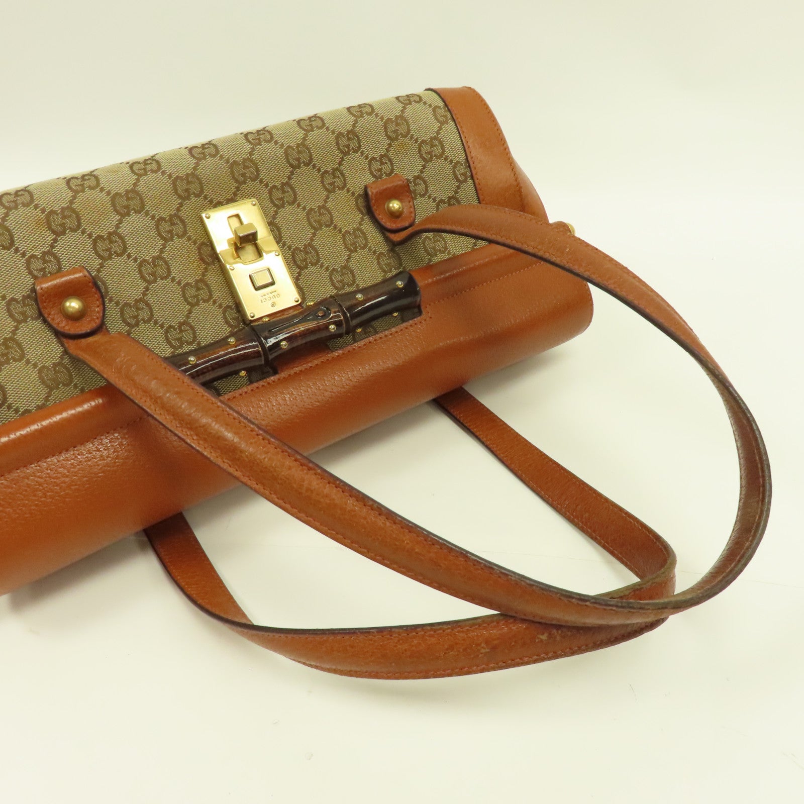 GUCCI 帆布Hand Bag金扣手挽袋啡色