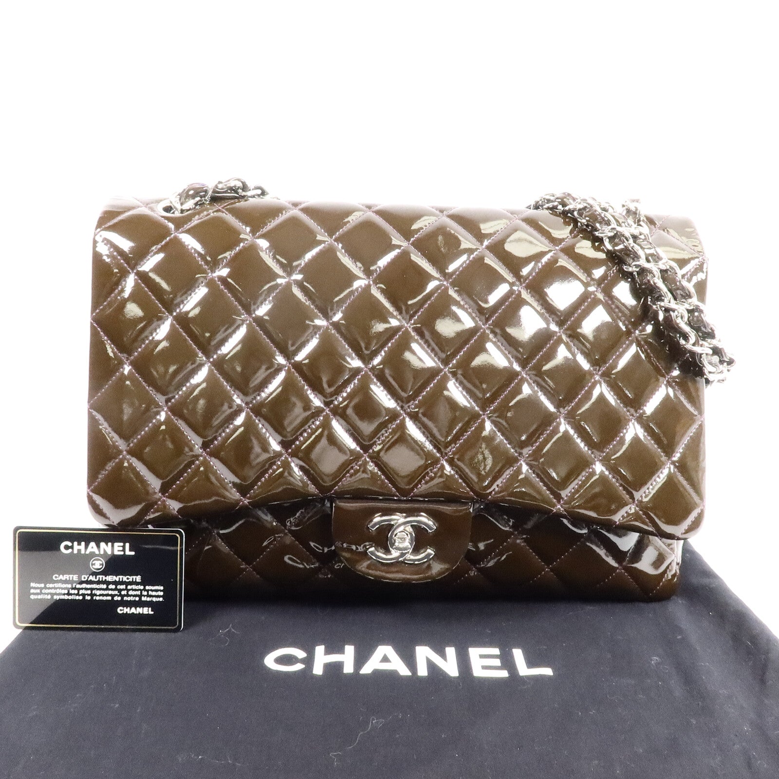 CHANEL 漆皮皮革Maxi Classic鏈帶肩背袋