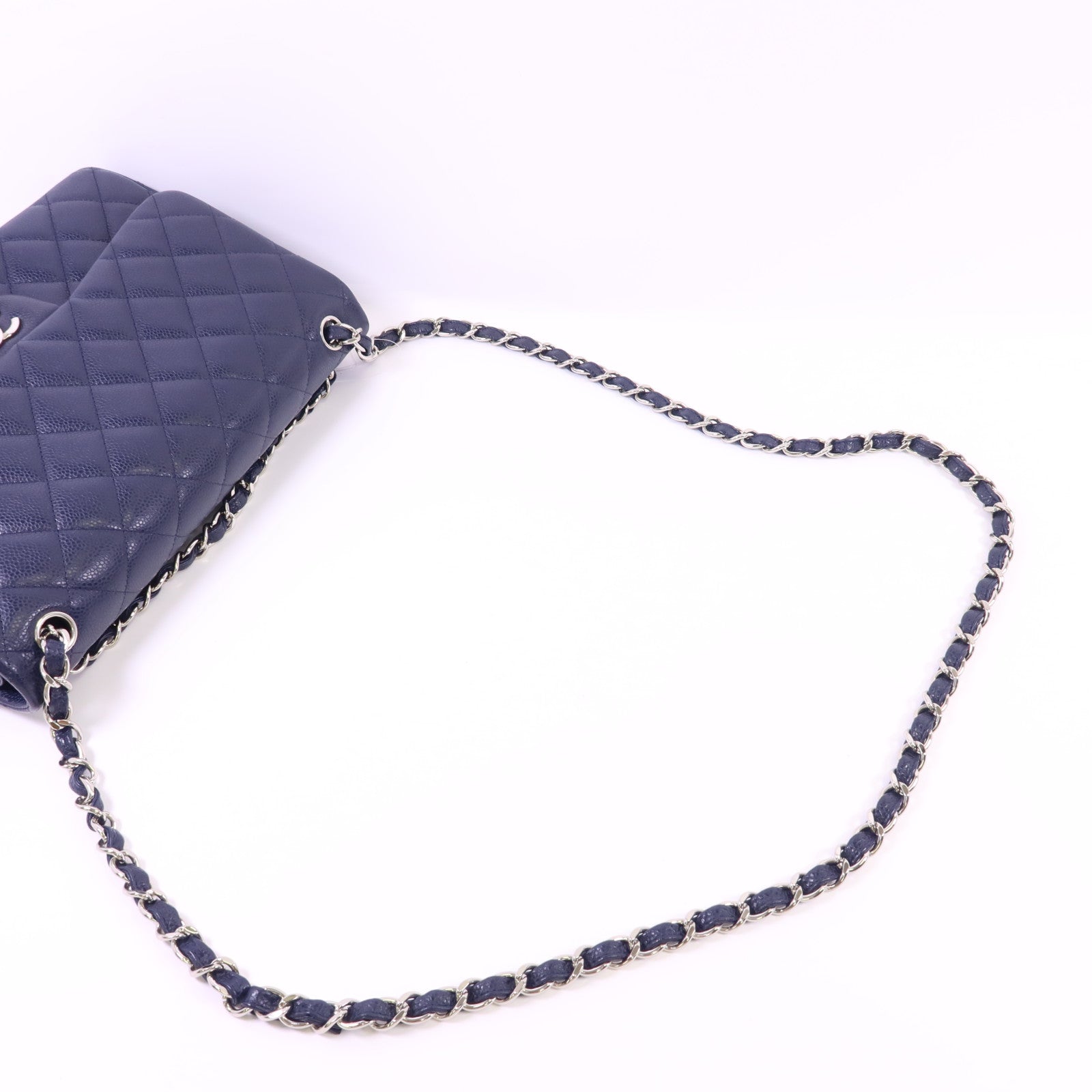 CHANEL 牛皮皮革Large Classic銀扣鏈帶肩背袋