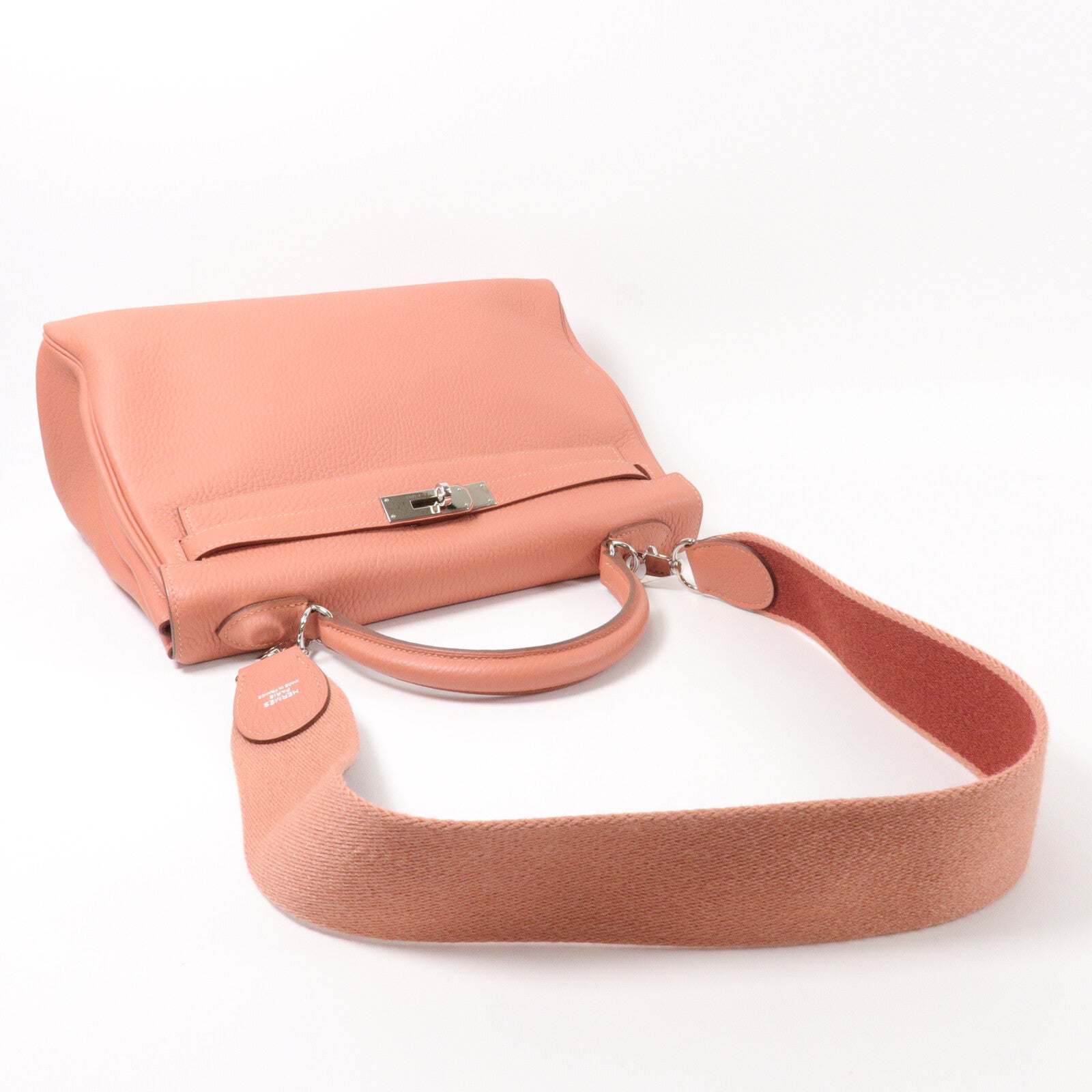 HERMES Clemence皮革Kelly 32手挽肩背兩用袋Rose Tes