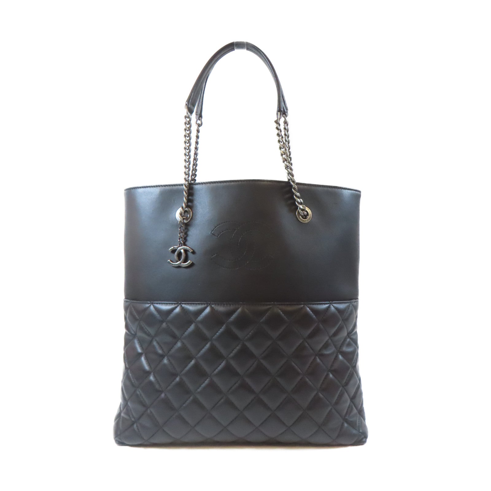 CHANEL 【激減優惠】菱格牛皮皮革Tote Bag銀扣肩背袋黑色