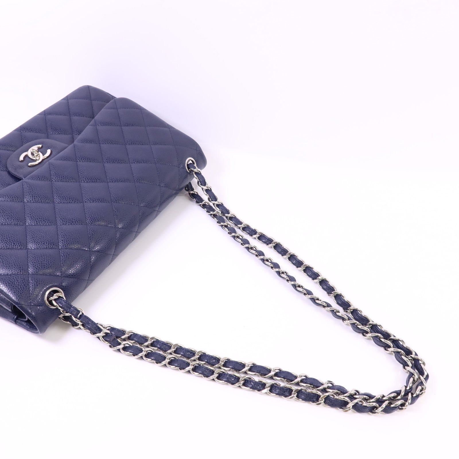 CHANEL 牛皮皮革Large Classic銀扣鏈帶肩背袋