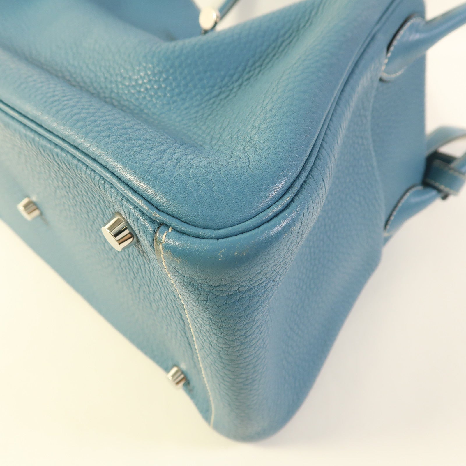 HERMES PHW Lindy 30 2 Way Shoulder Bag Clemence Leather Bleu Jean