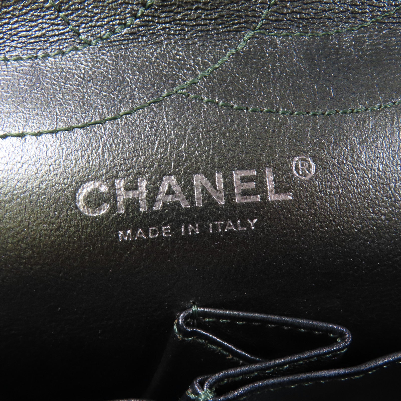 CHANEL 菱格皮革2.55 Chain Shoulder銀扣肩背袋綠色