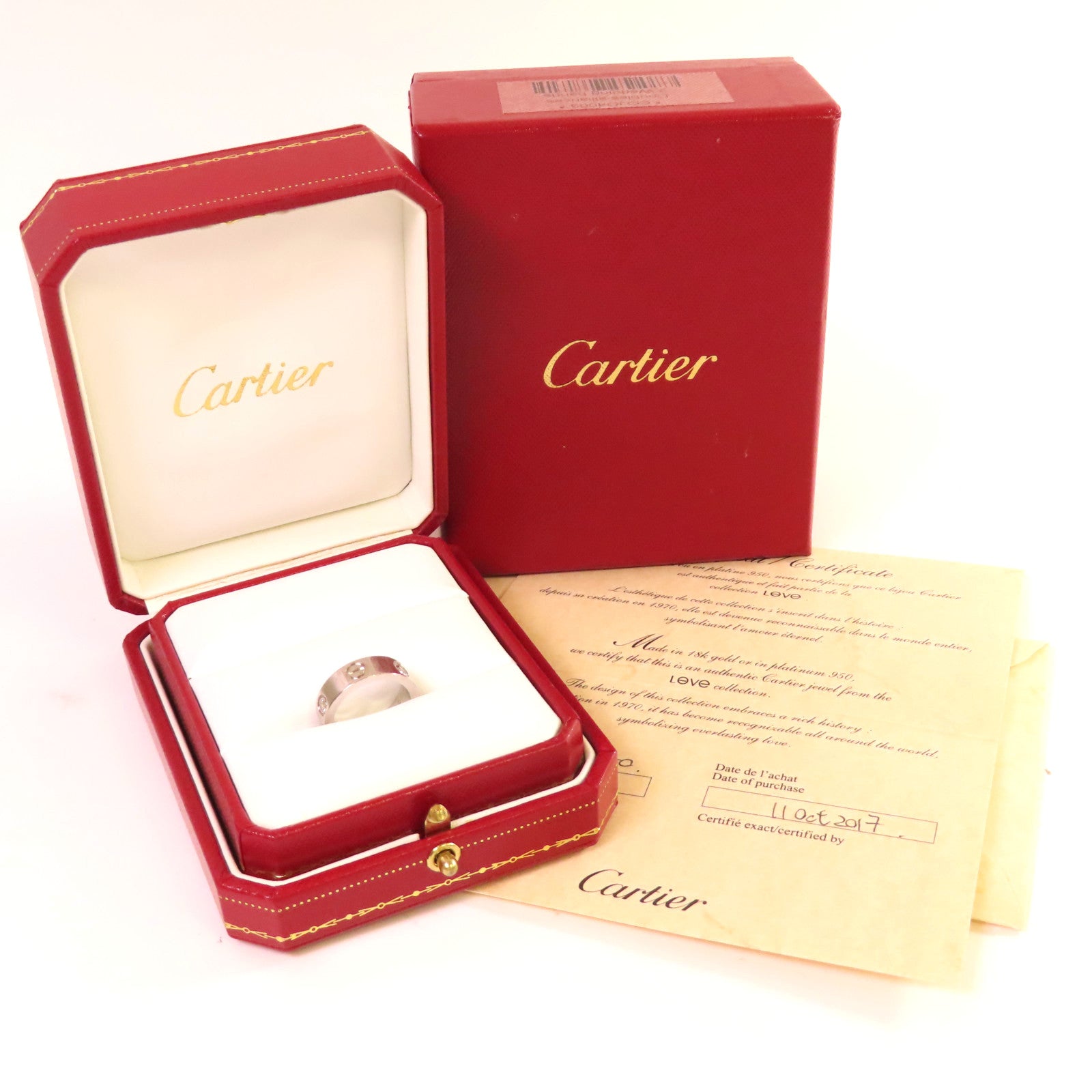 CARTIER 18K白金/鑽石Love Ring 3 Diamond Ring戒指#50/US#5.5