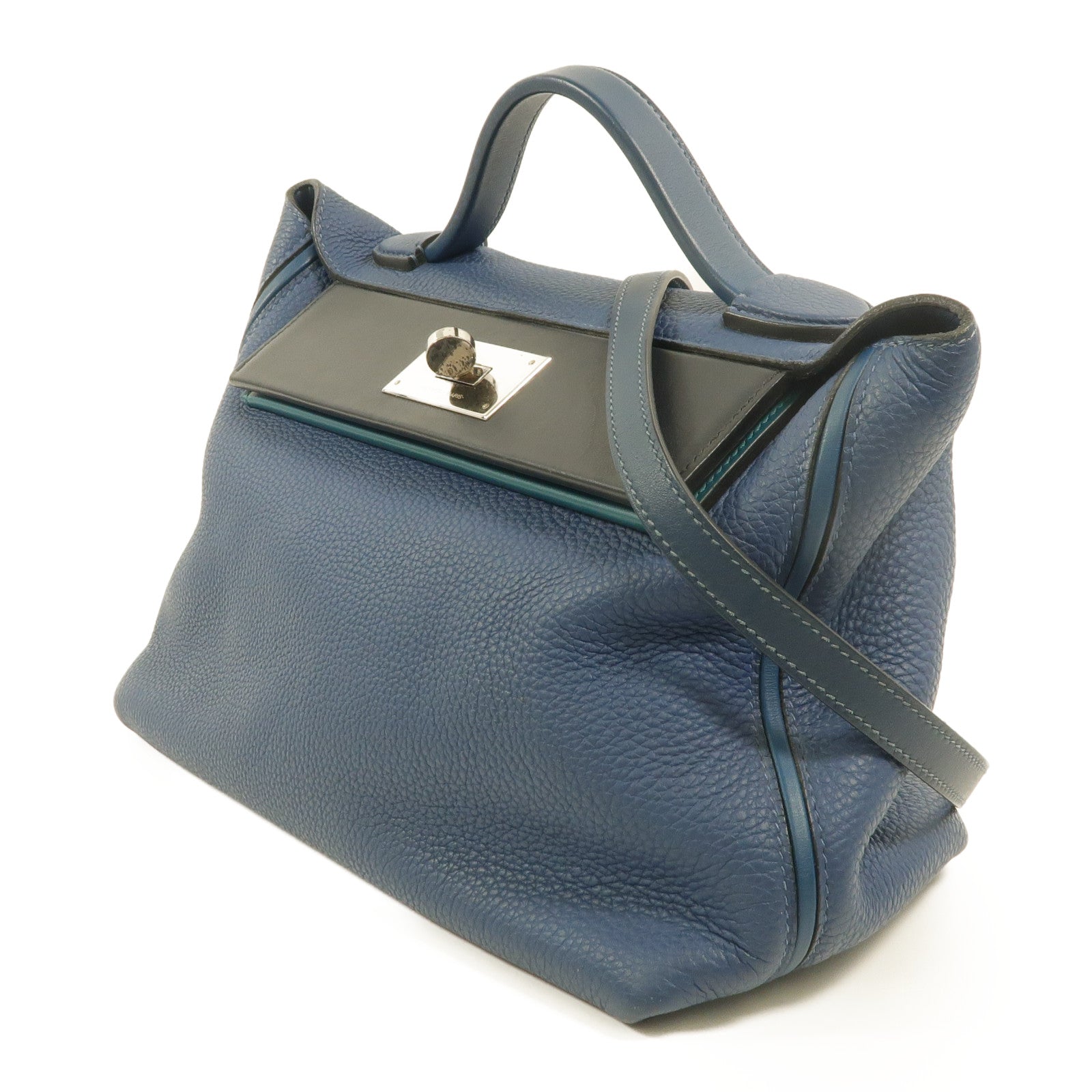 HERMES Togo皮革24/24 29cm手挽肩背兩用袋Bleu Brighton