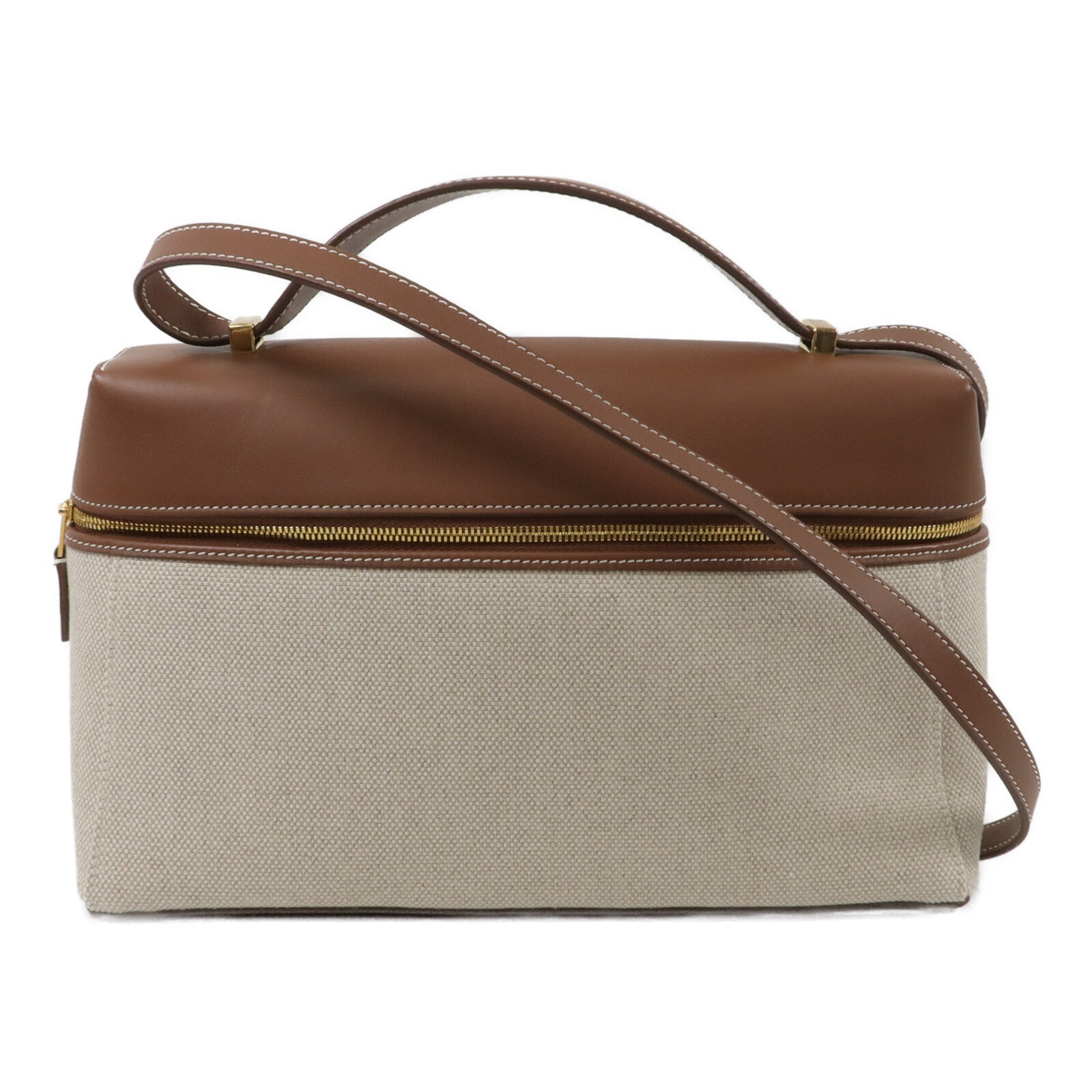 Loro Piana 帆布/牛皮皮革Extra Pocket L27手挽肩背兩用袋