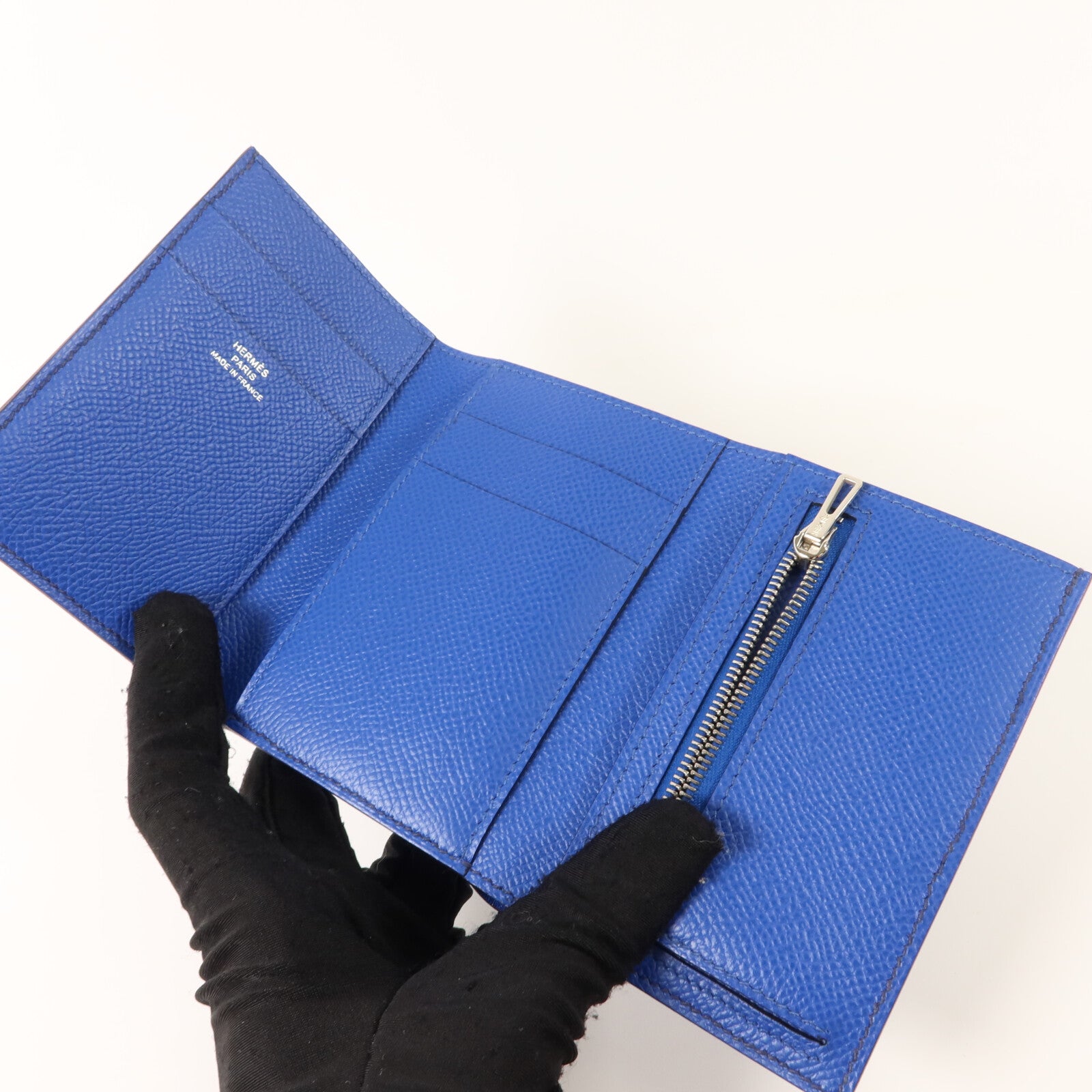 HERMES Epsom皮革Bearn Combine Wallet錢包Bleu Saphir