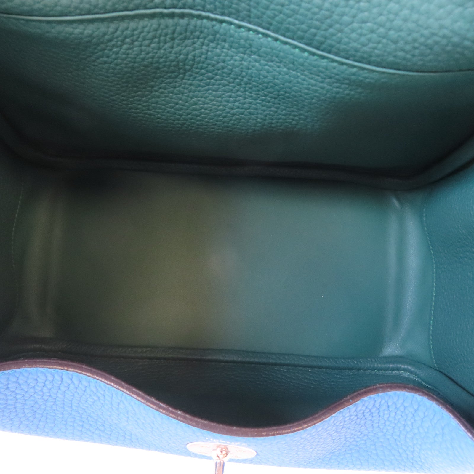 HERMES Clemence皮革Lindy 26銀扣手挽肩背兩用袋Malachite/綠色/Blue Zanzibar/藍色