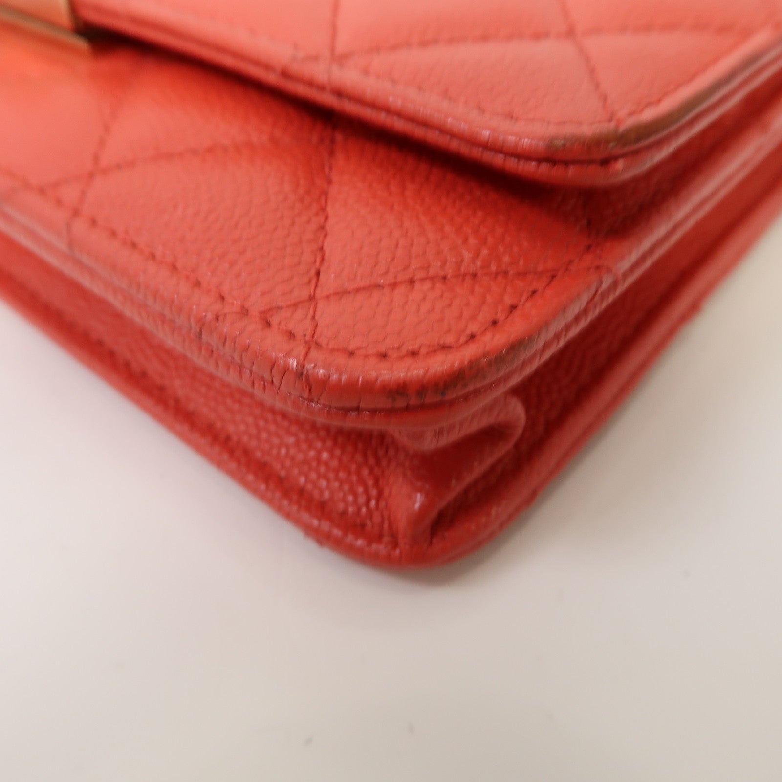 CHANEL 【激減優惠】菱格Caviar皮革Wallet On Chain金扣鏈帶肩背袋紅色