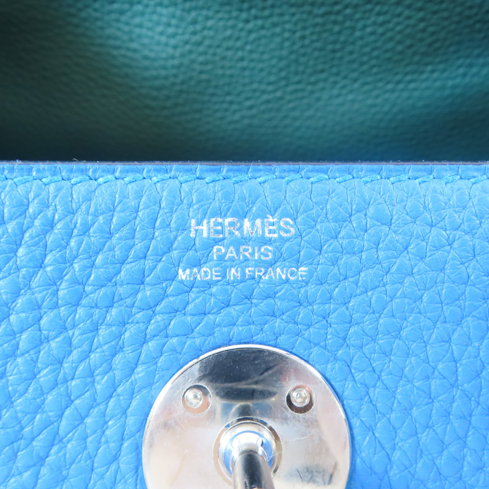 HERMES Clemence皮革Lindy 26銀扣手挽肩背兩用袋Malachite/綠色/Blue Zanzibar/藍色