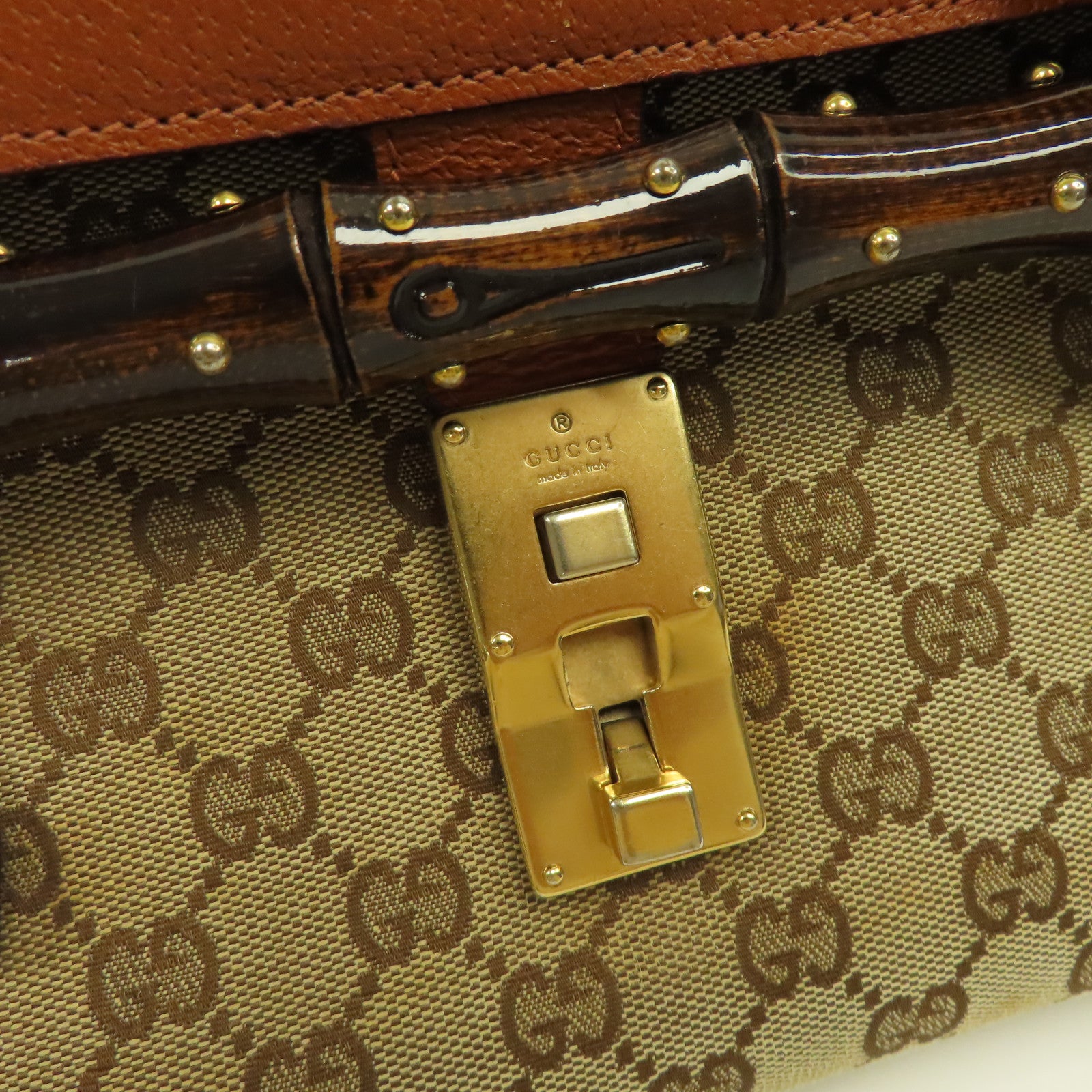 GUCCI 帆布Hand Bag金扣手挽袋啡色
