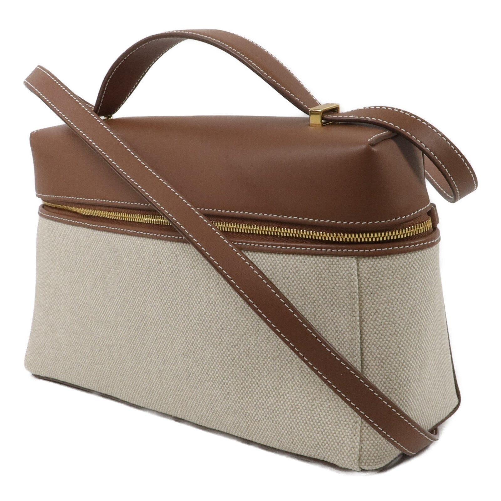 Loro Piana 帆布/牛皮皮革Extra Pocket L27手挽肩背兩用袋