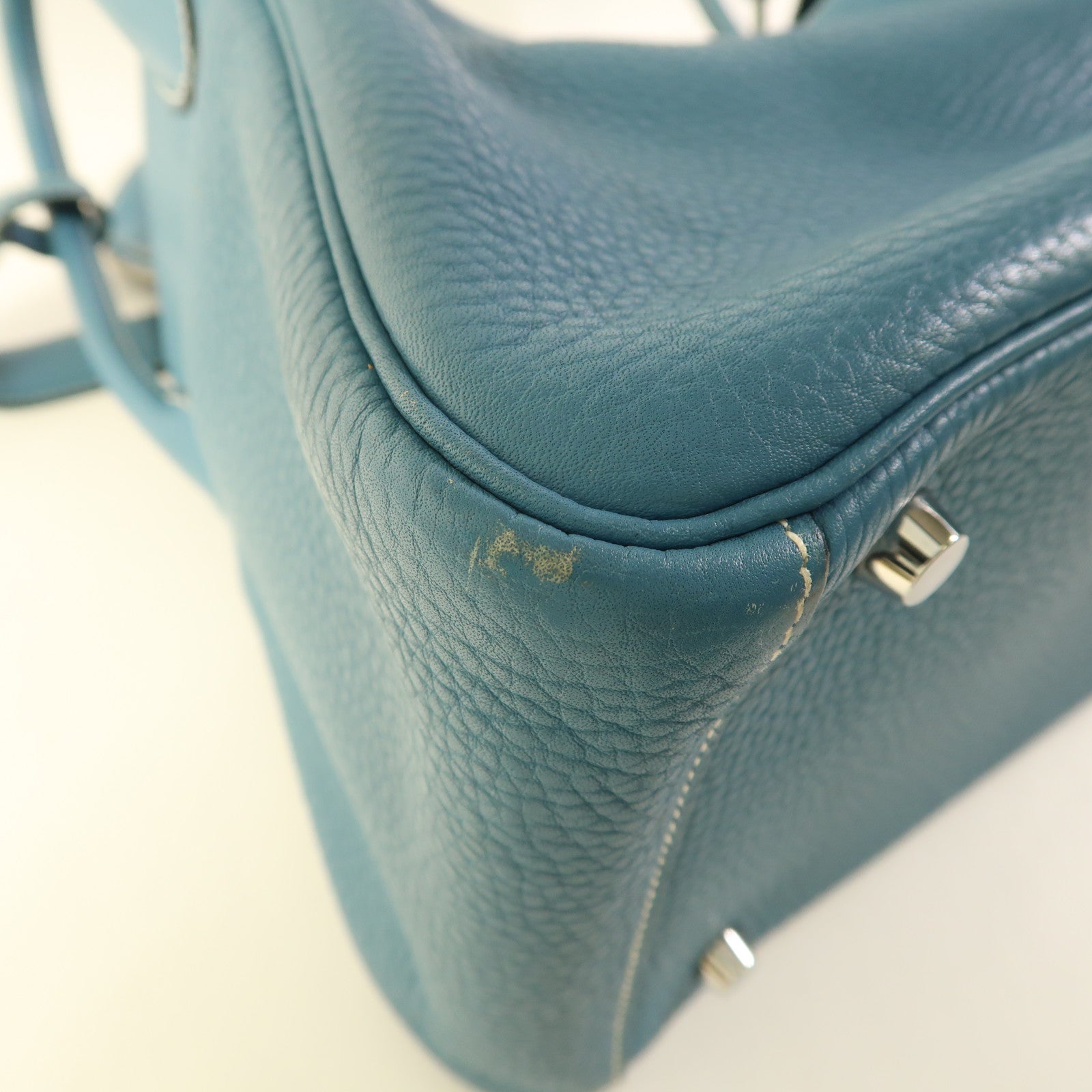 HERMES Clemence皮革Lindy 30銀扣手挽肩背兩用袋Bleu Jean