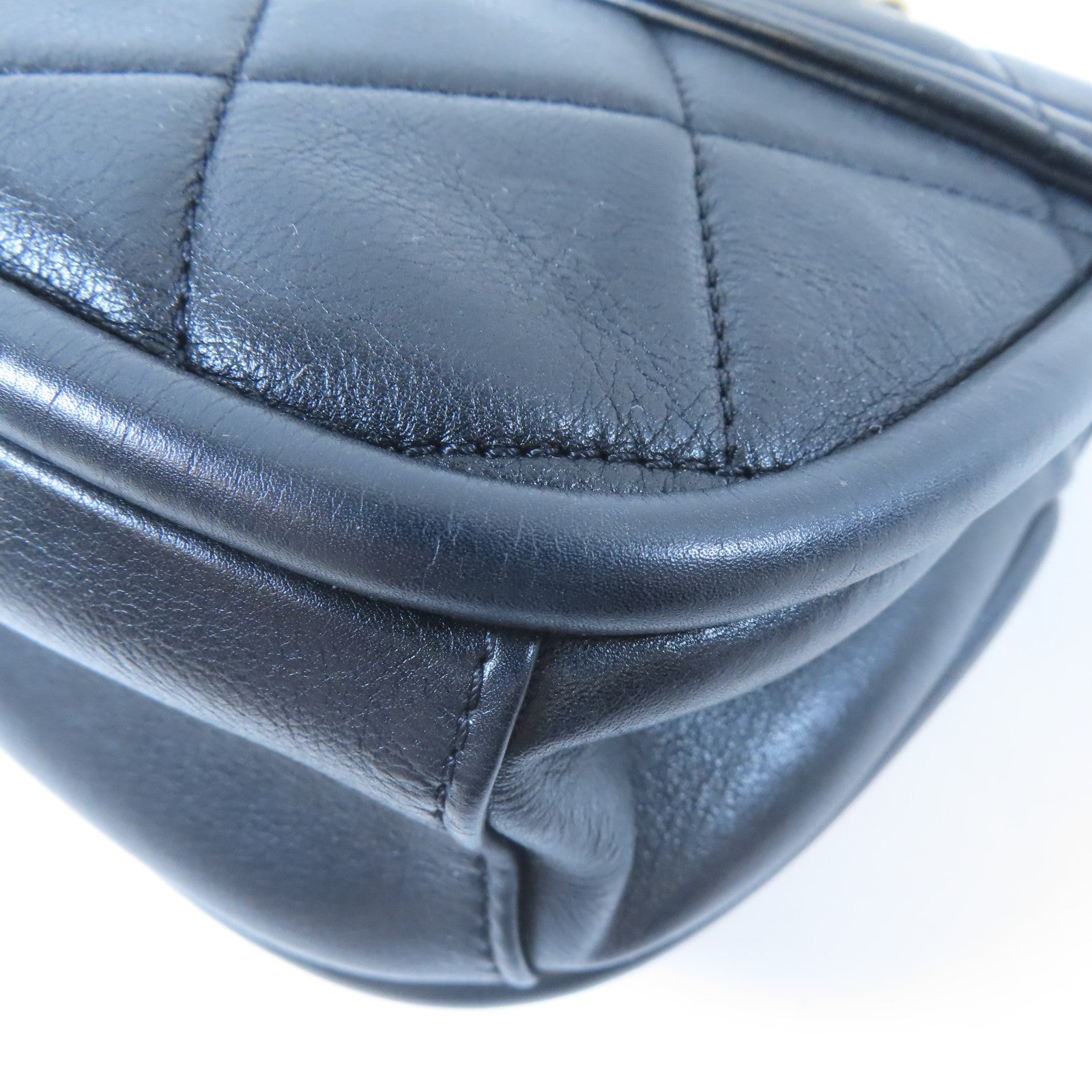 CHANEL 【激減優惠】菱格羊皮皮革Saddle Bag金扣鏈帶手挽肩背兩用袋黑色