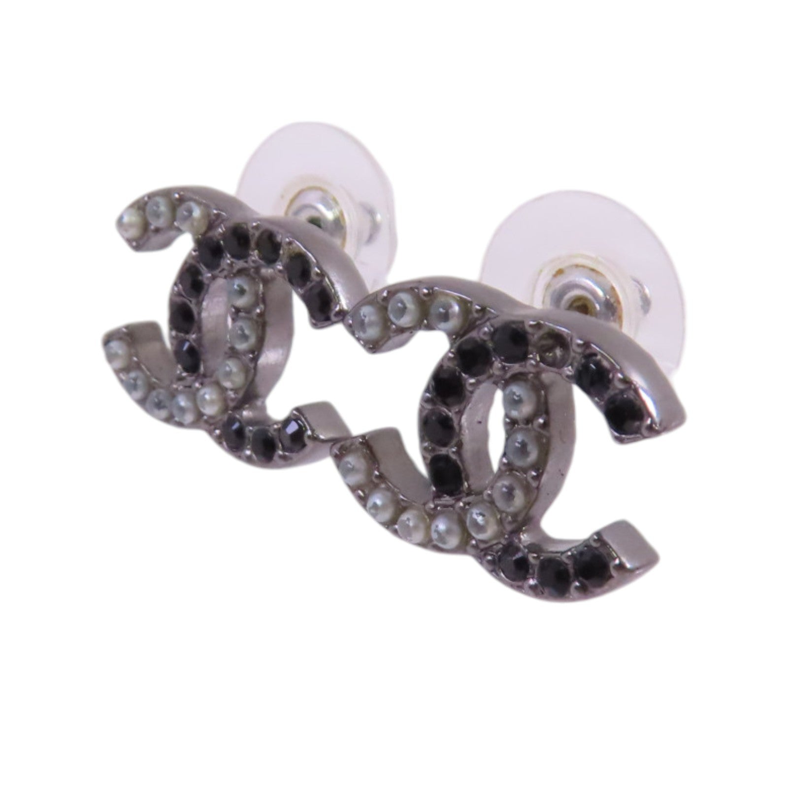 CHANEL 金屬/水鑽/仿珍珠CC Earrings銀扣耳環