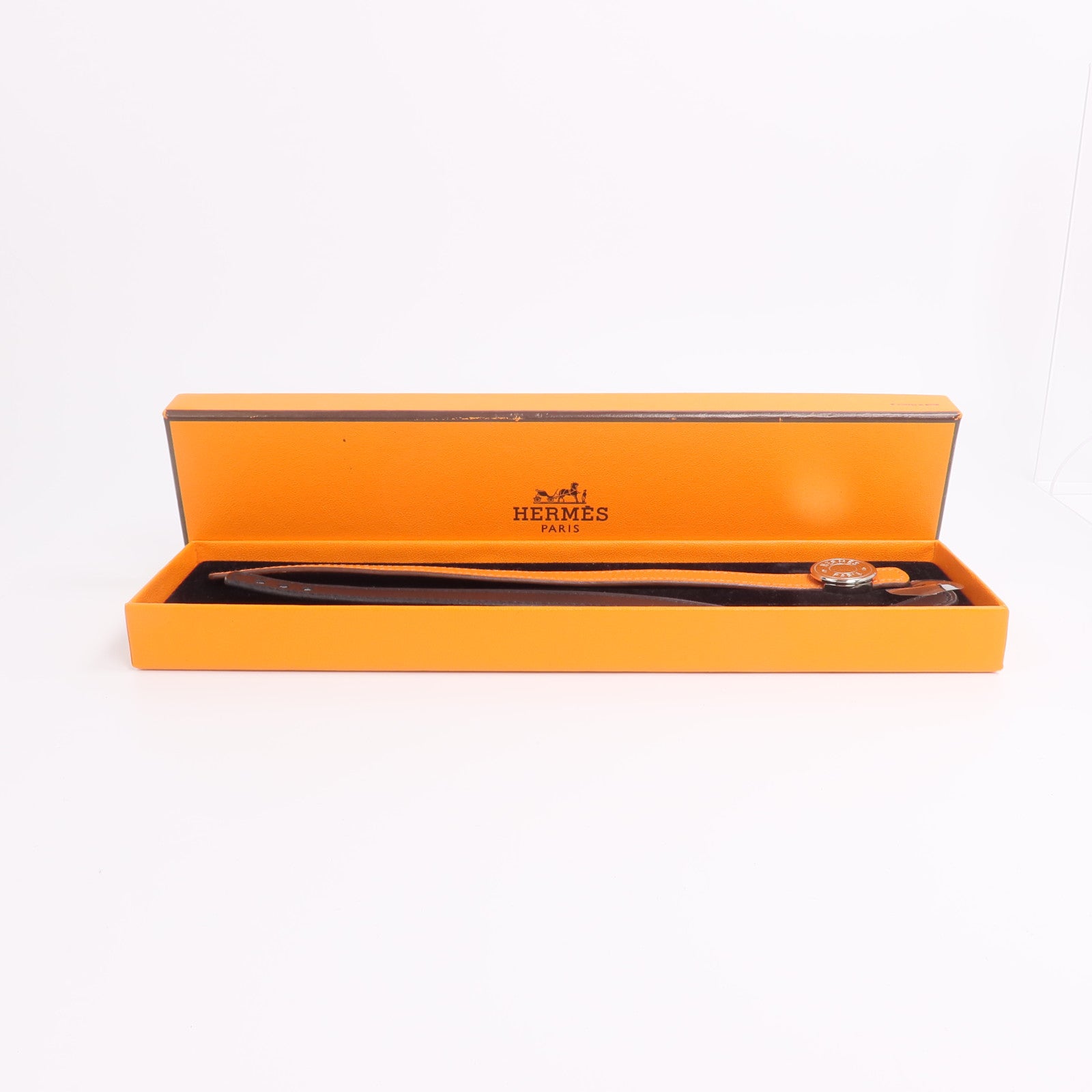 HERMES Swift/Mysore皮革Looping Bracelet手帶Noir/Orange