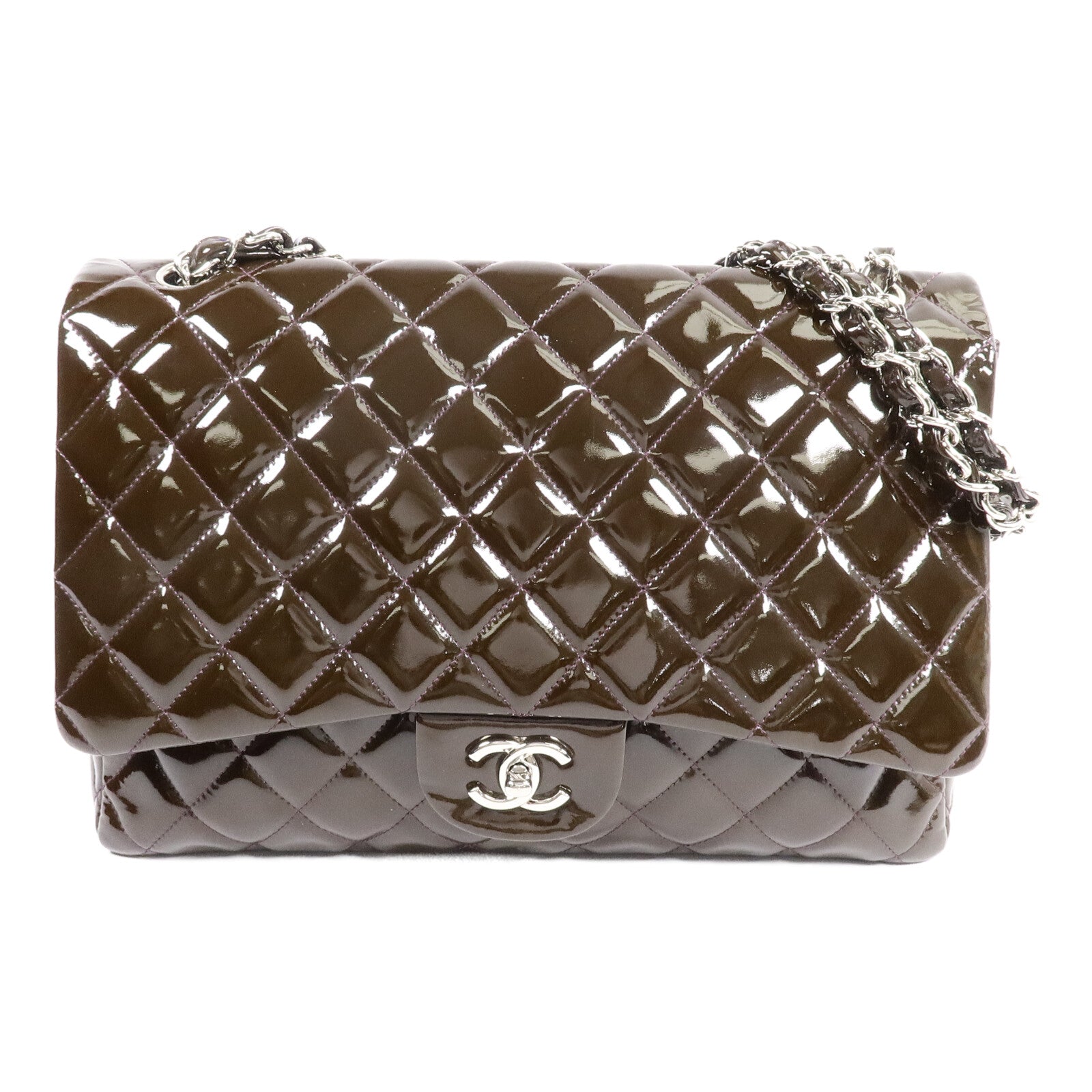CHANEL 漆皮皮革Maxi Classic鏈帶肩背袋