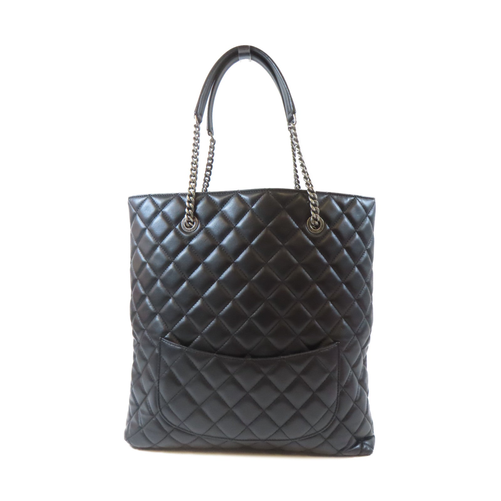 CHANEL 【激減優惠】菱格牛皮皮革Tote Bag銀扣肩背袋黑色