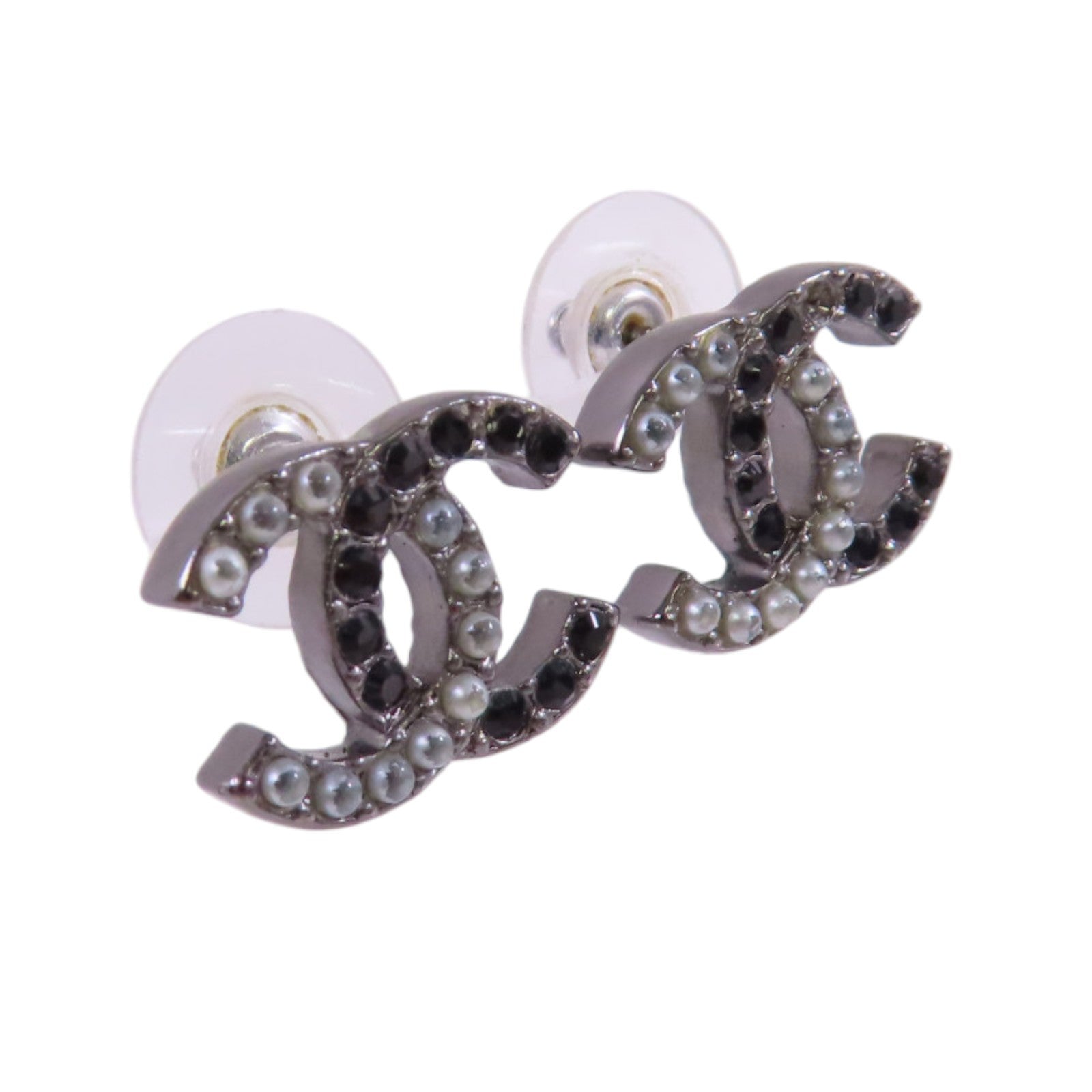 CHANEL 金屬/水鑽/仿珍珠CC Earrings銀扣耳環