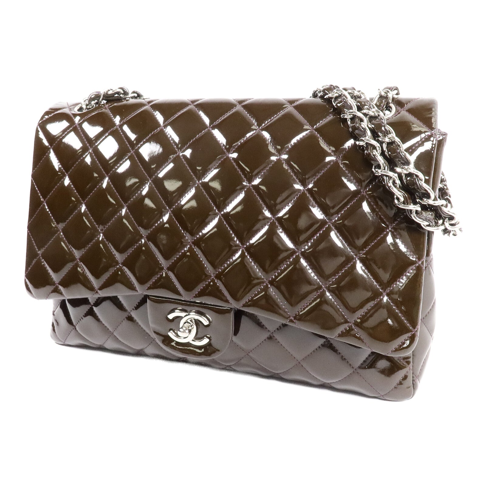 CHANEL 漆皮皮革Maxi Classic鏈帶肩背袋