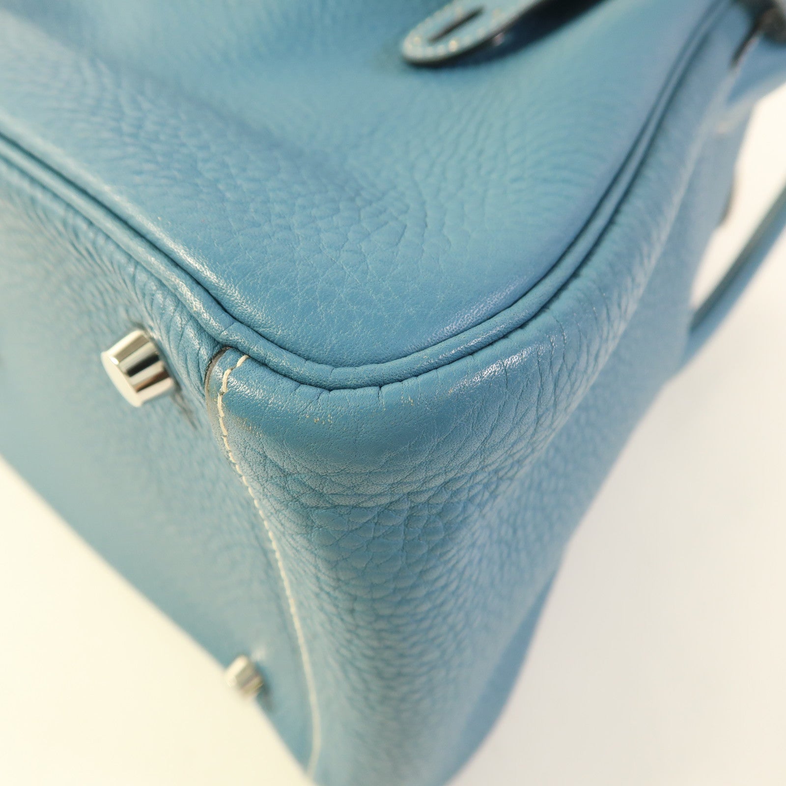 HERMES Clemence皮革Lindy 30銀扣手挽肩背兩用袋Bleu Jean